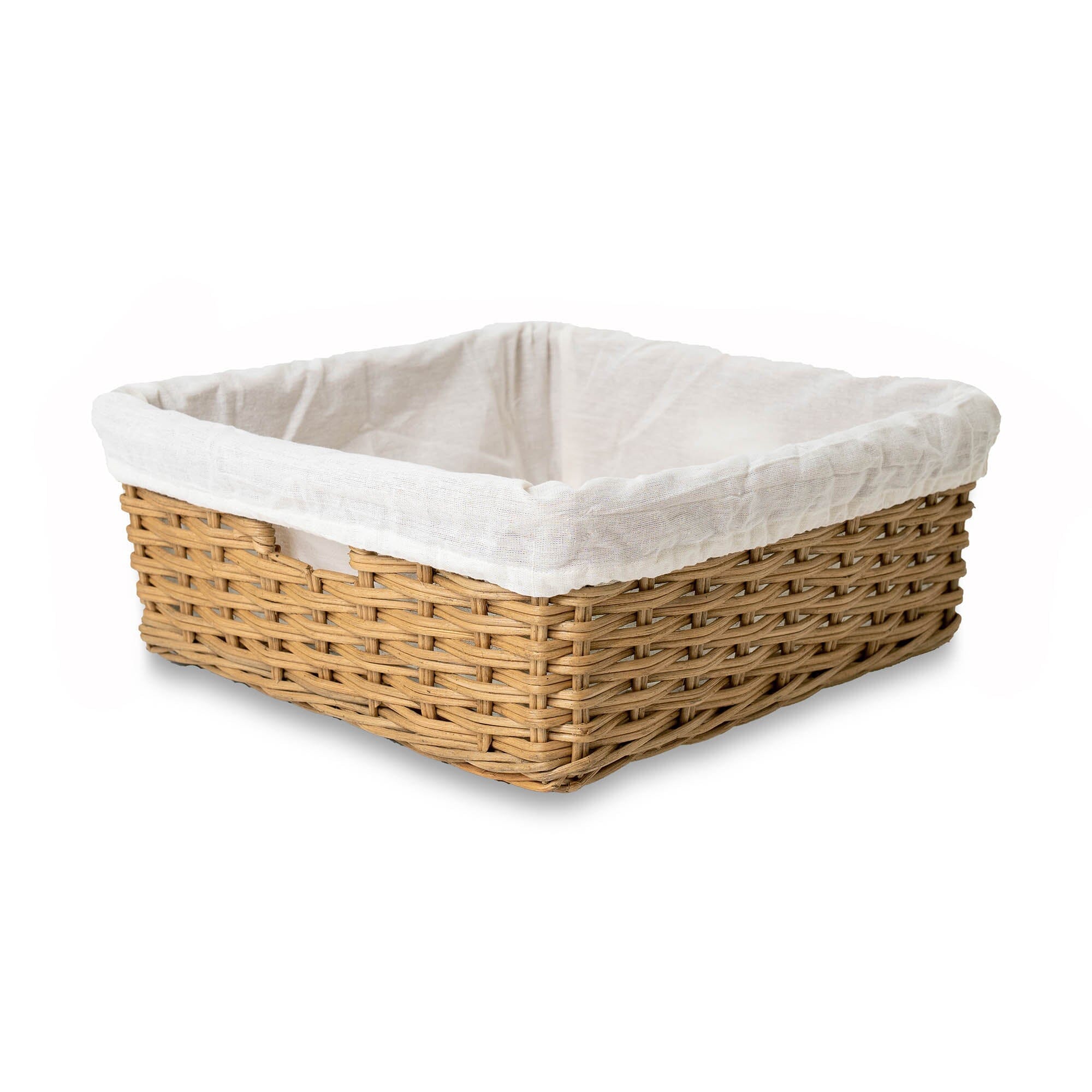 Square Low Wicker Storage Basket Sandstone Large Including Liner | The Basket Lady