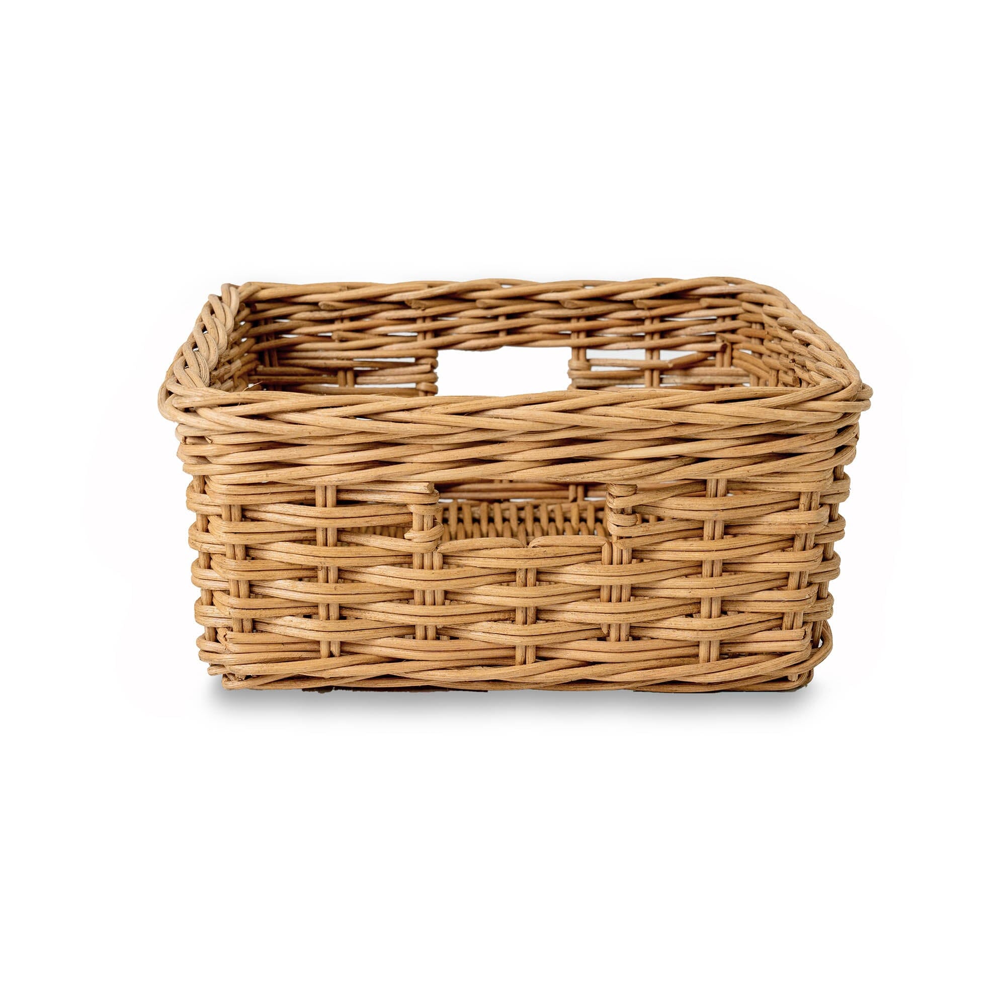Square Low Wicker Storage Basket Sandstone Medium, front view | The Basket Lady