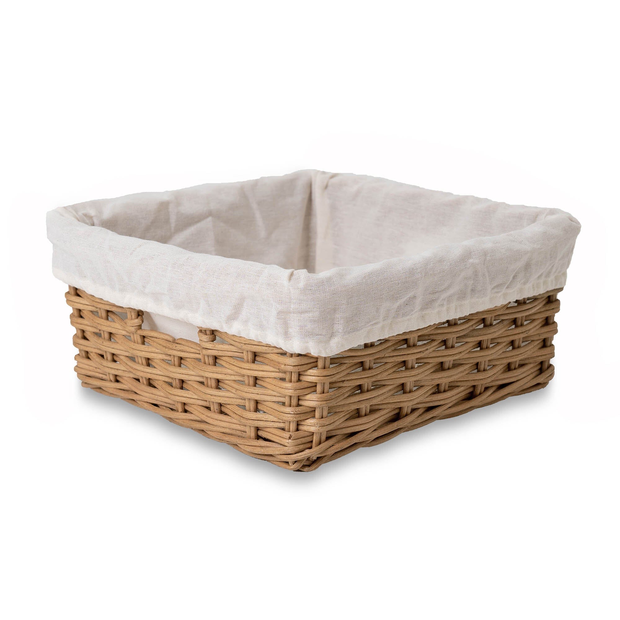 Square Low Wicker Storage Basket Sandstone Medium Including Liner | The Basket Lady
