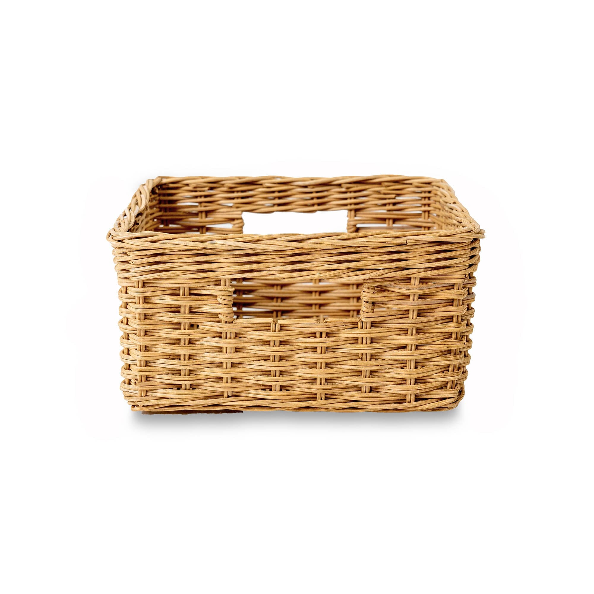 Square Low Wicker Storage Basket Sandstone Small, front view | The Basket Lady