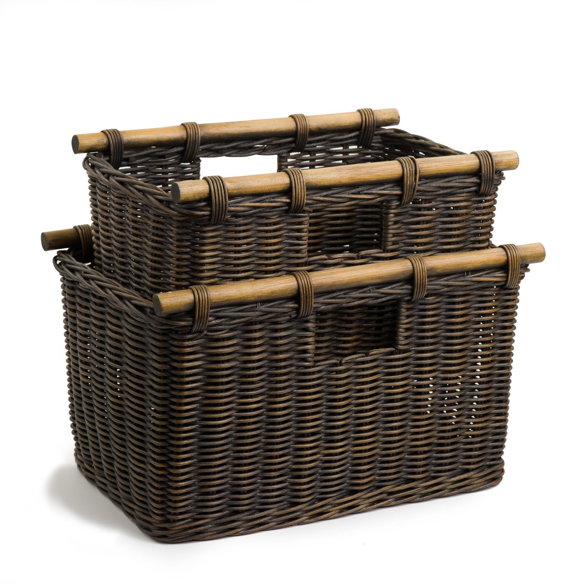 Tall Narrow Wicker Storage Basket - Antique Walnut Brown - Medium