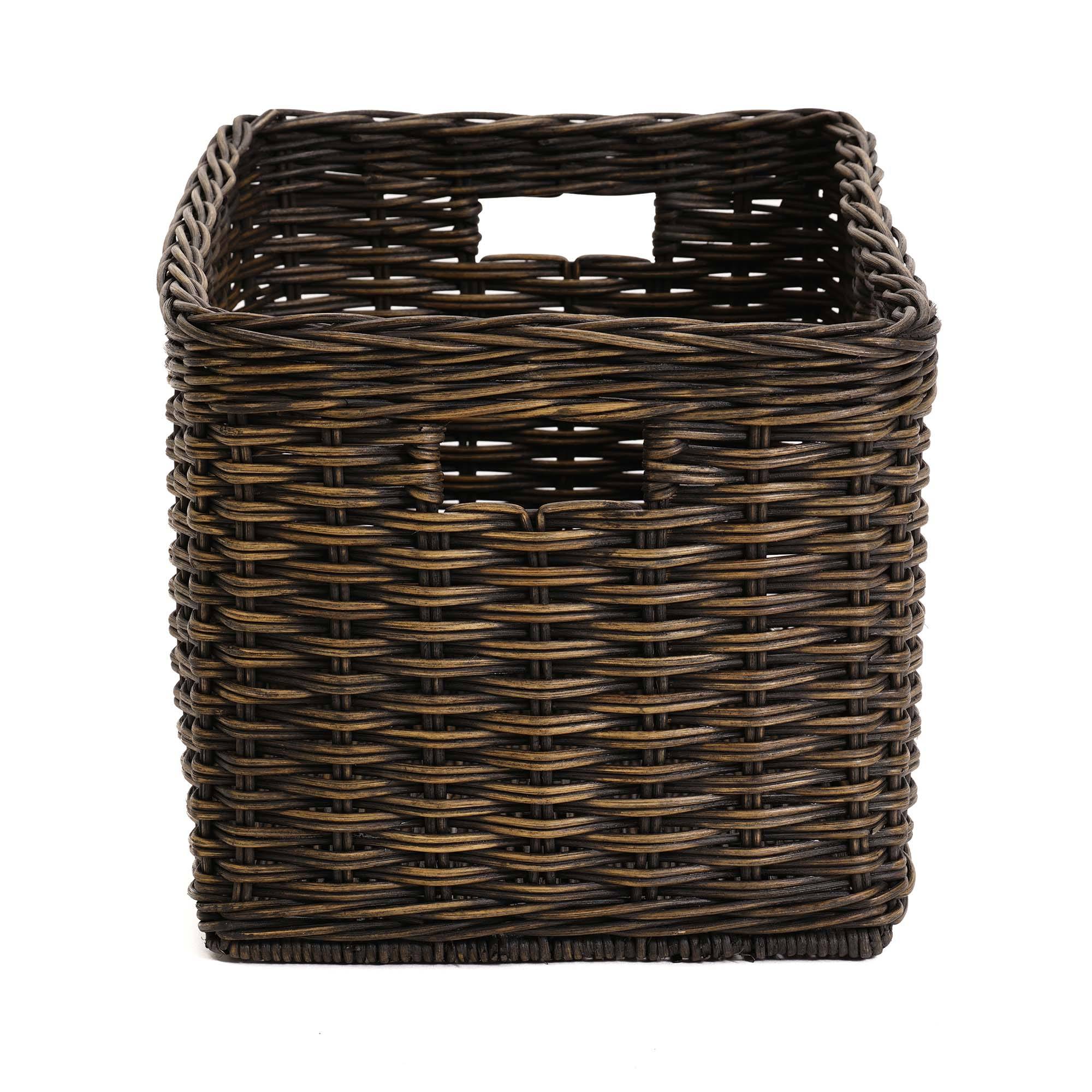 Tall Rectangular Wicker Storage Basket in Antique Walnut Brown, side view | The Basket Lady