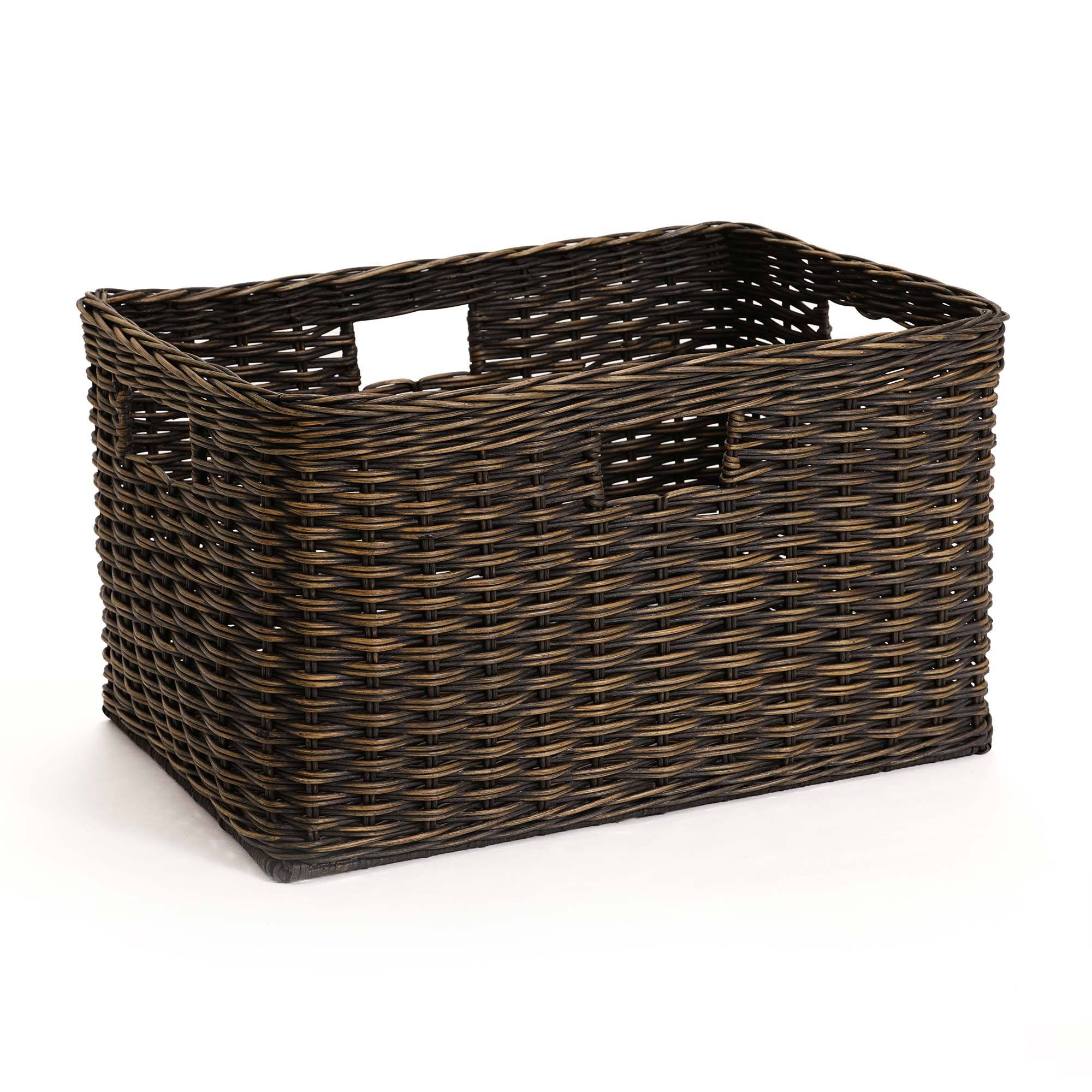 Tall Rectangular Wicker Storage Basket in Antique Walnut Brown, size L | The Basket Lady