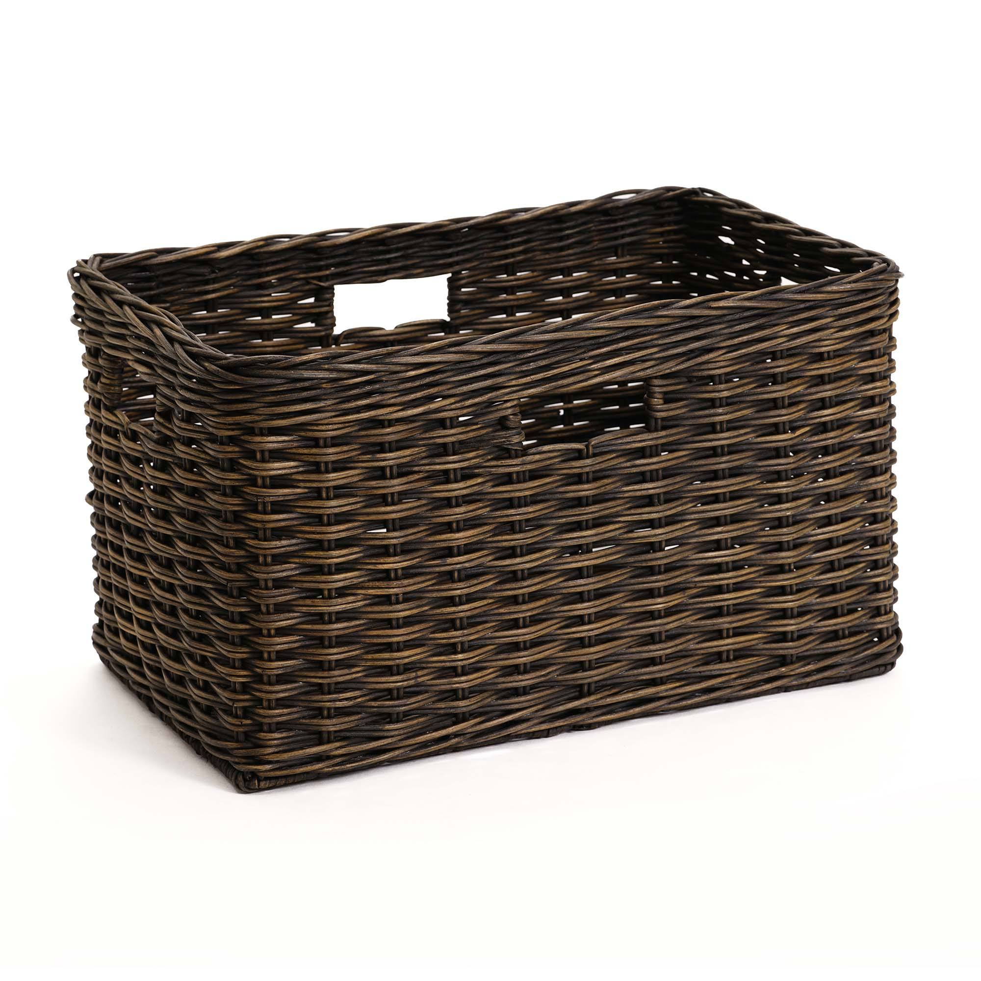 Tall Rectangular Wicker Storage Basket in Antique Walnut Brown, size M | The Basket Lady