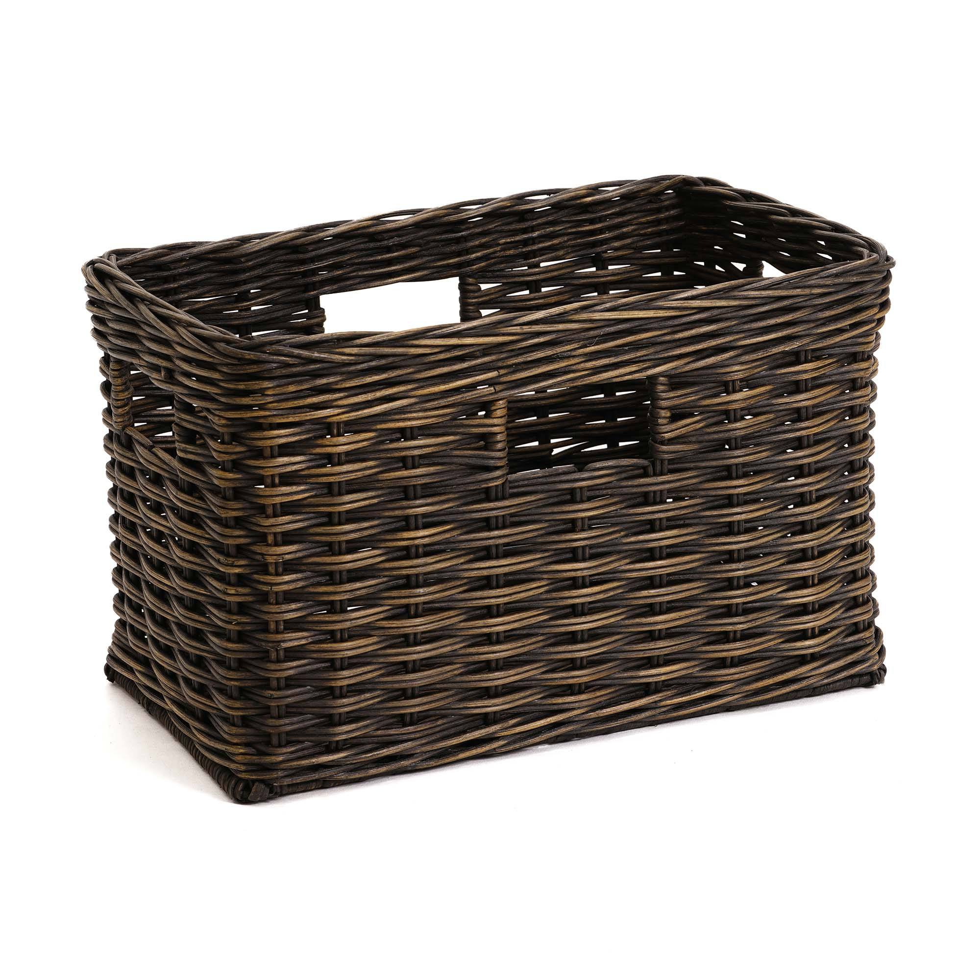Tall Rectangular Wicker Storage Basket in Antique Walnut Brown, size S | The Basket Lady