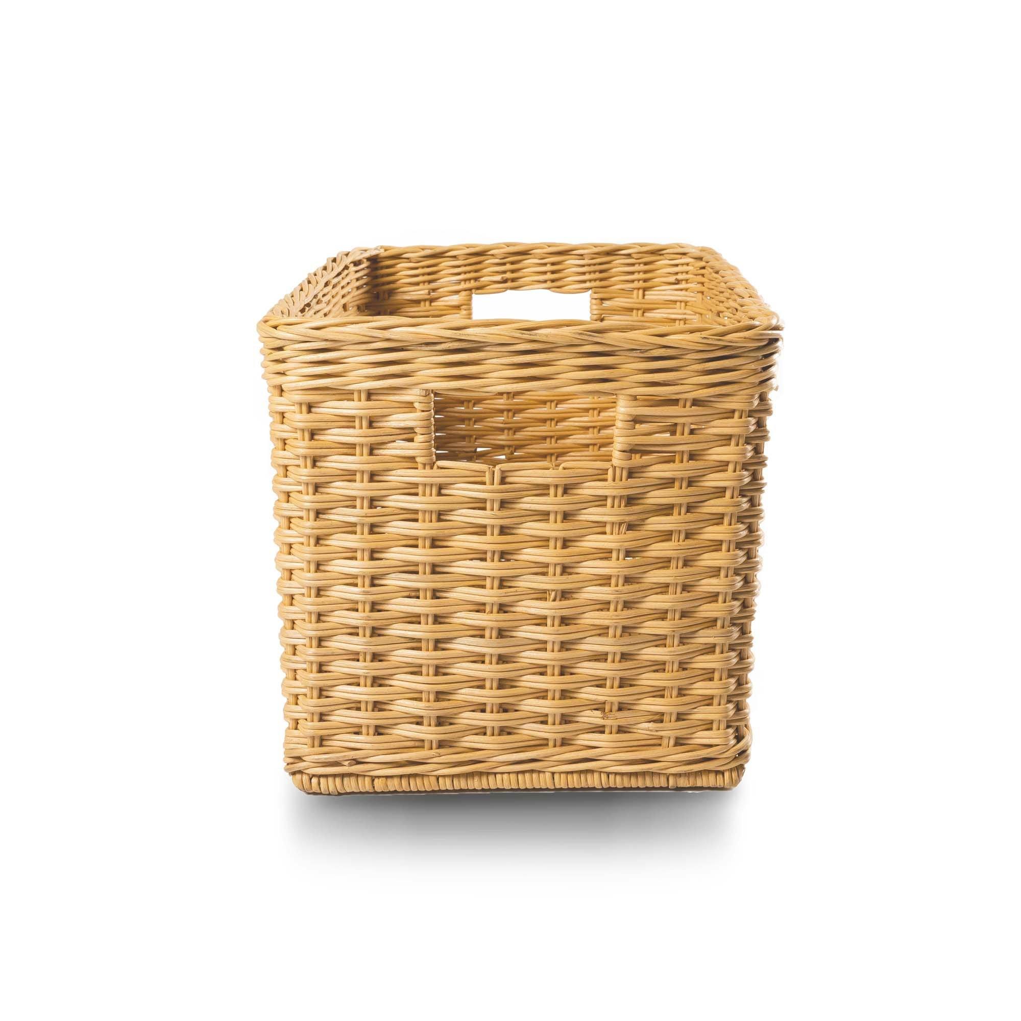 Tall Rectangular Wicker Storage Basket in Sandstone, side view | The Basket Lady