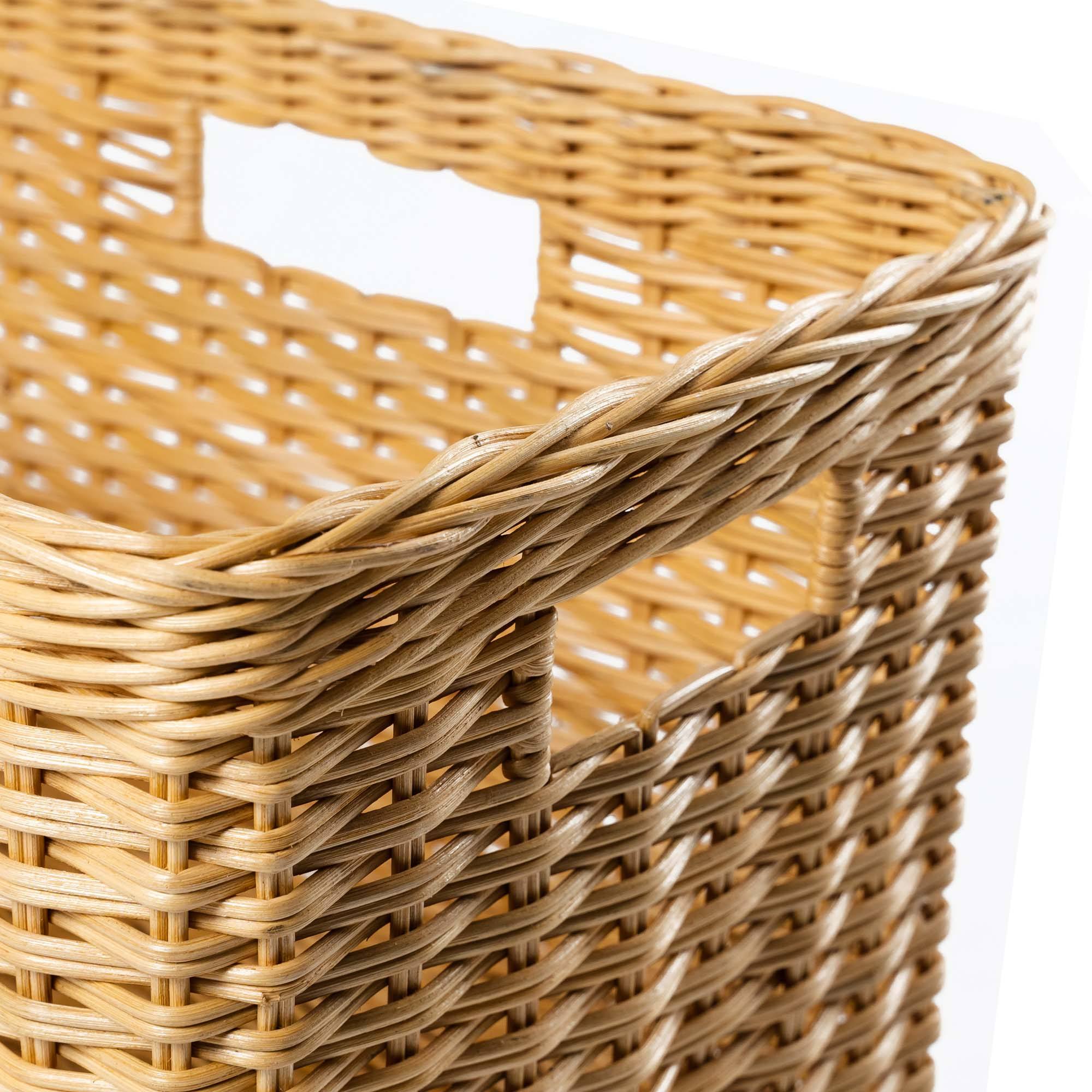 Tall Rectangular Wicker Storage Basket in Sandstone, cut-in handles on all sides | The Basket Lady