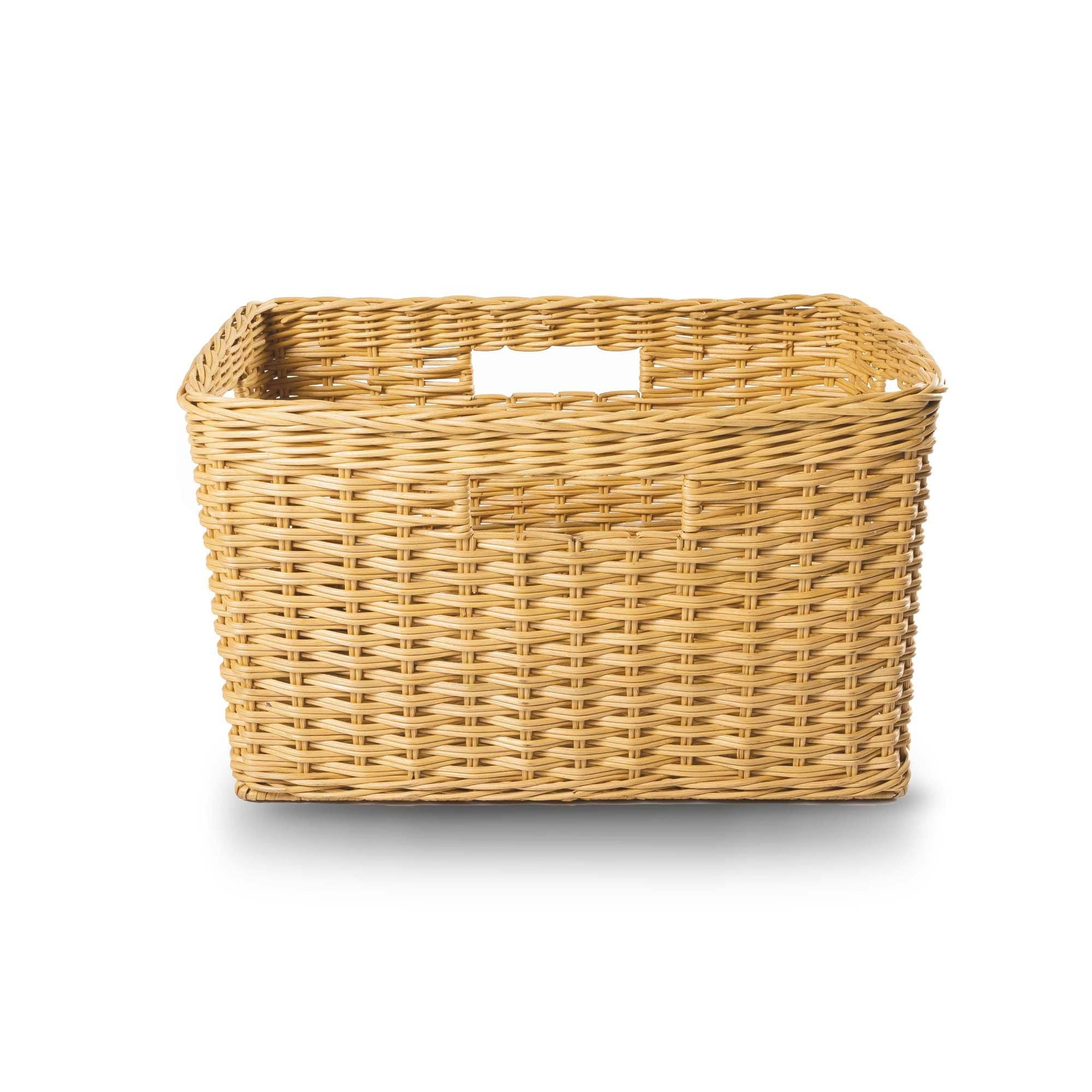 Tall Rectangular Wicker Storage Basket in Sandstone, front view | The Basket Lady