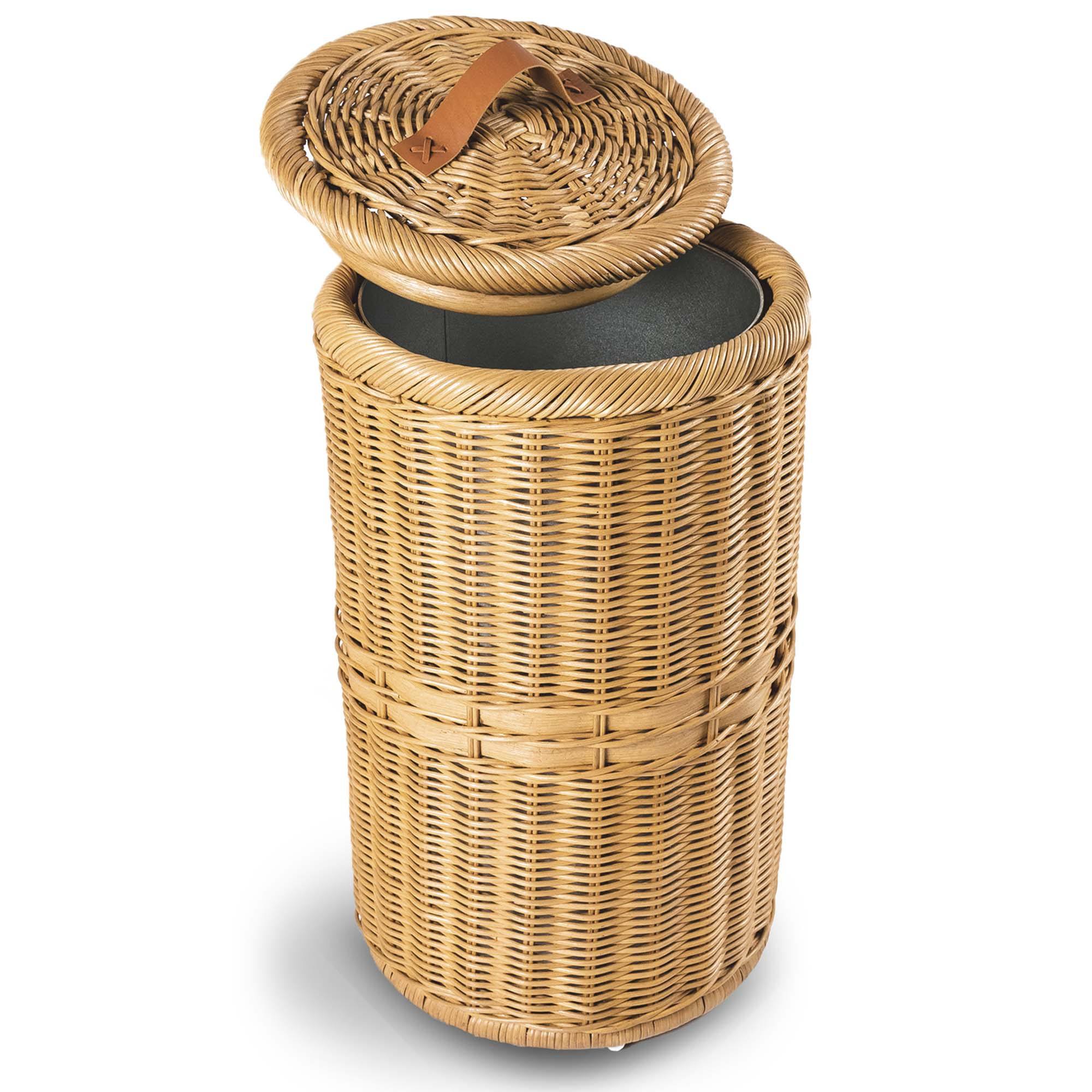 Tall Wicker Trash Basket with Metal Liner Waste & Trash Baskets The Basket Lady