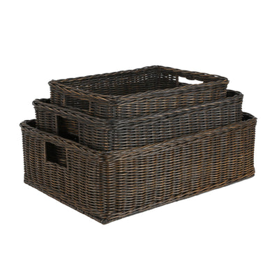 The Basket Lady Underbed Wicker Storage Basket in Antique Walnut Brown 3 sizes shown from The Basket Lady