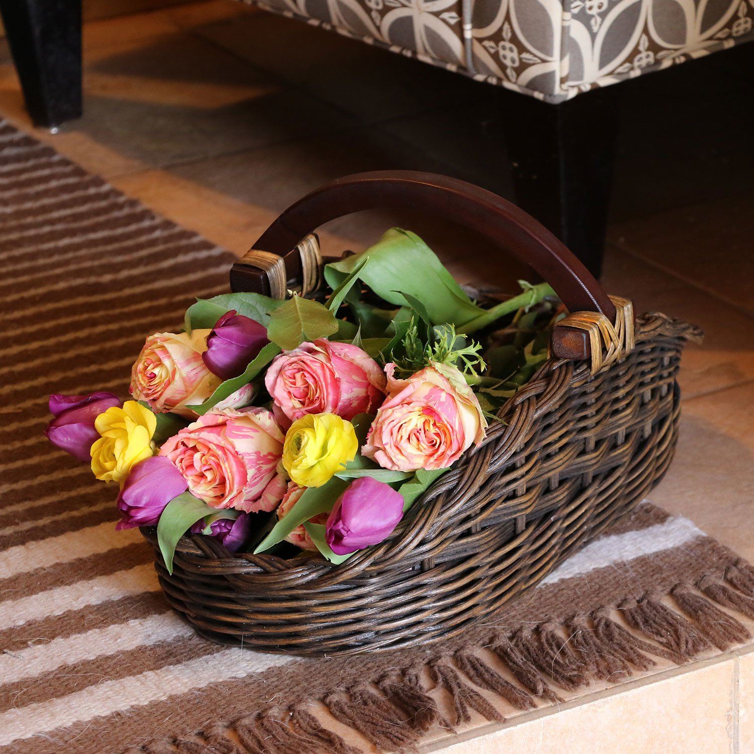 Wicker Gathering Basket with roses | The Basket Lady