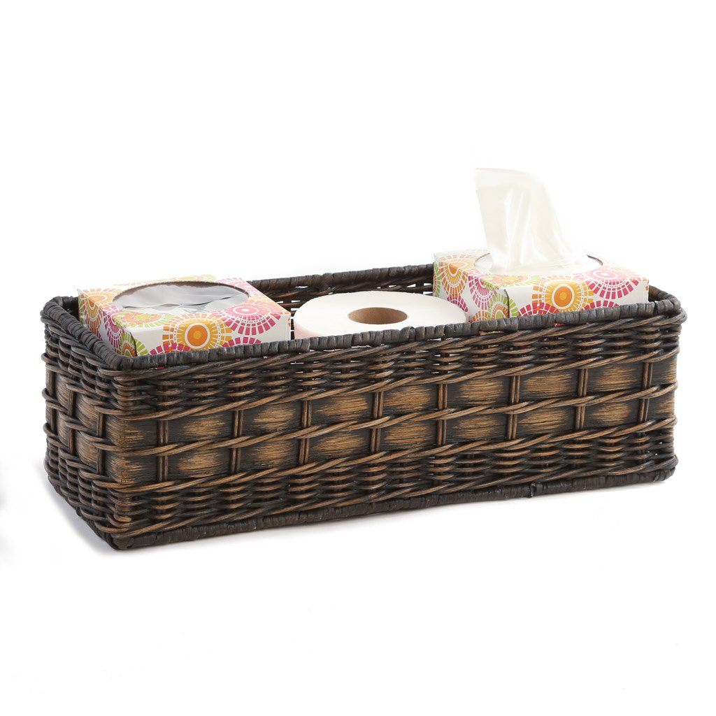 Wicker Toilet Tank Basket in Antique Walnut Brown