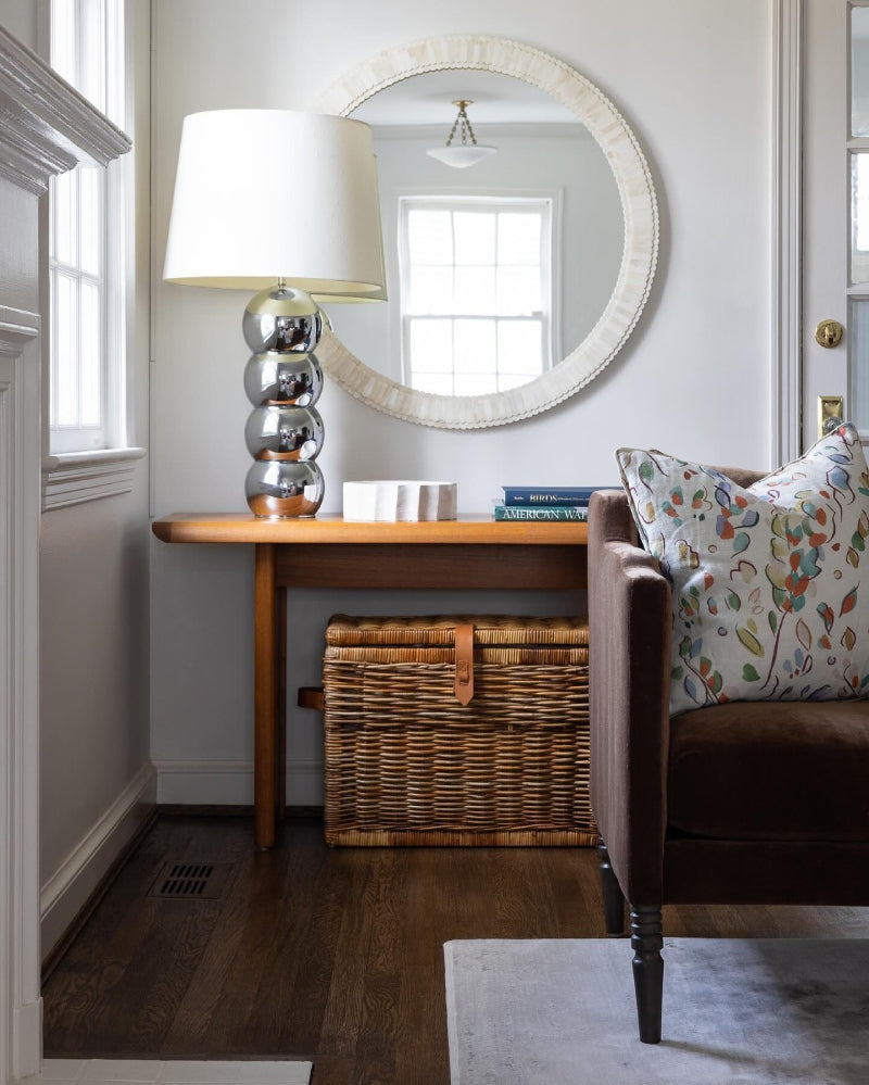 Natural wicker baskets styled for cozy cottage home decor and storage