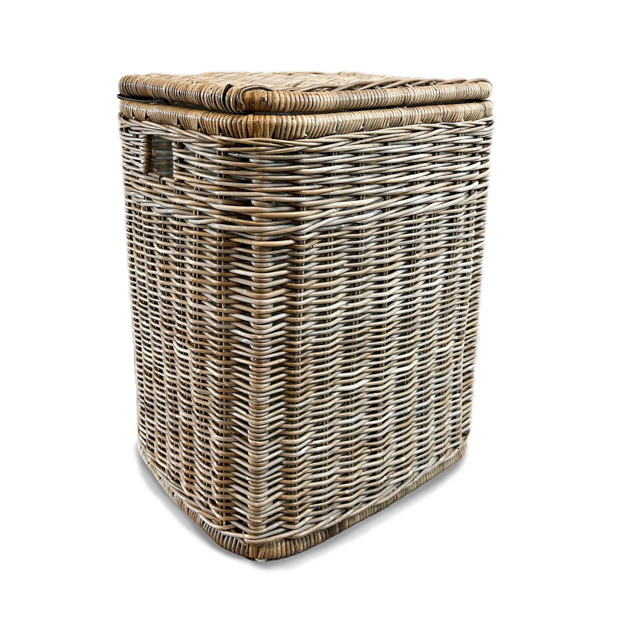 2-Compartment Kubu Wicker Laundry Hamper in Serene Grey - The Basket Lady