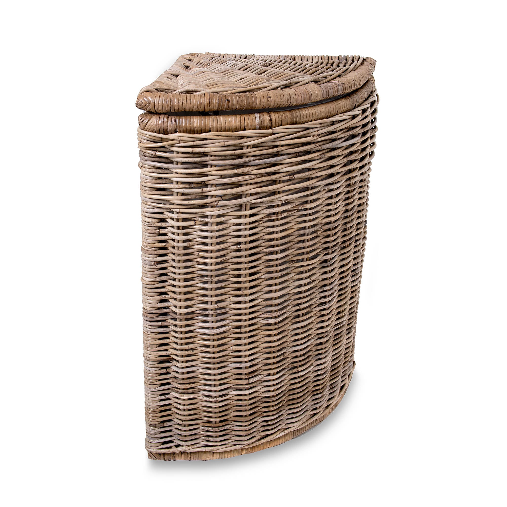 Corner wicker basket.