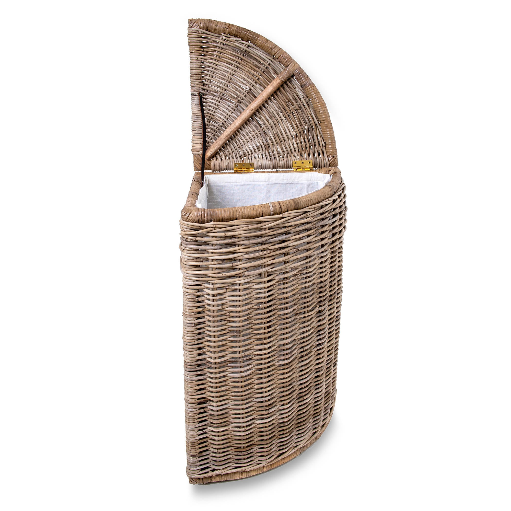 Corner Kubu Wicker Laundry Hamper, Serene Grey - lid open | The Basket Lady