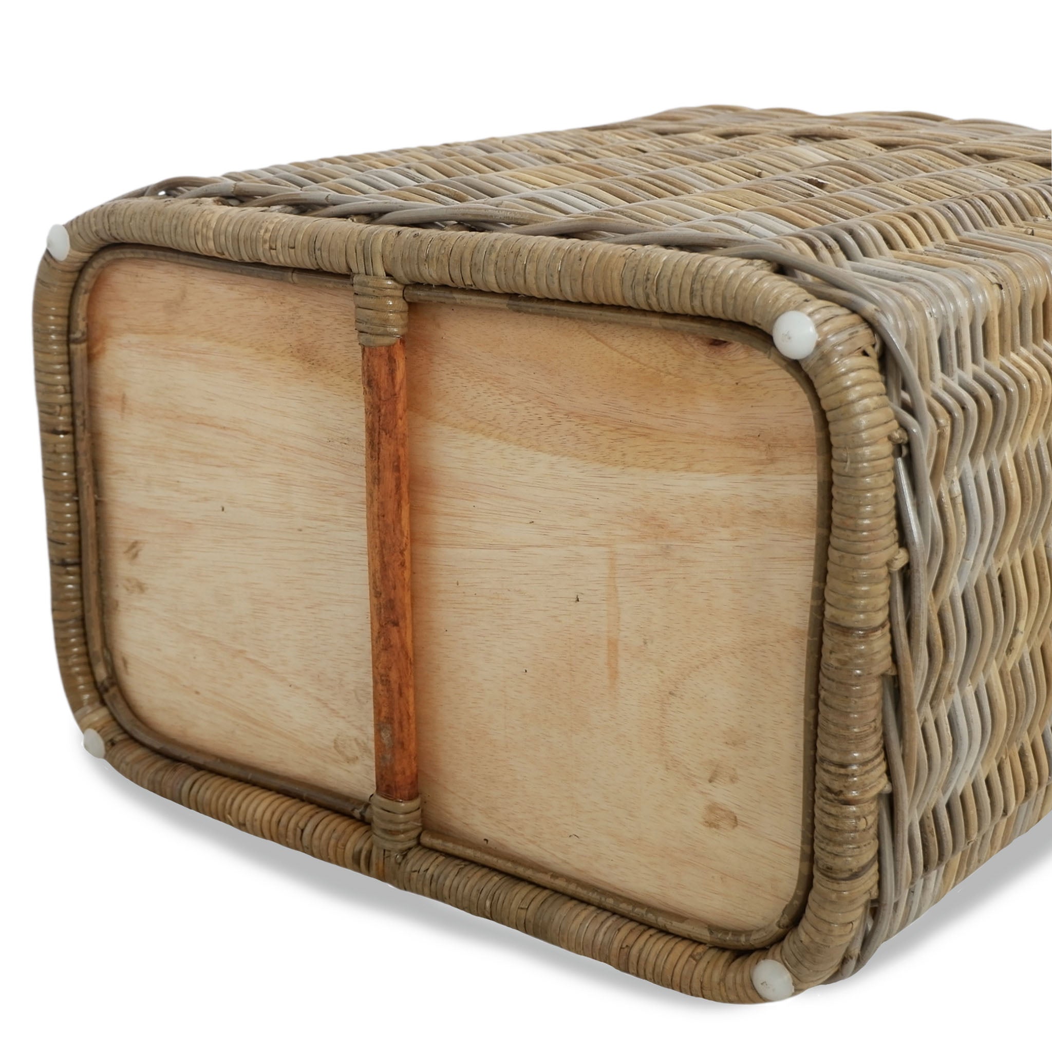 Divided Kubu WIcker Recycling Basket bottom detail showing frame and nylon feet
