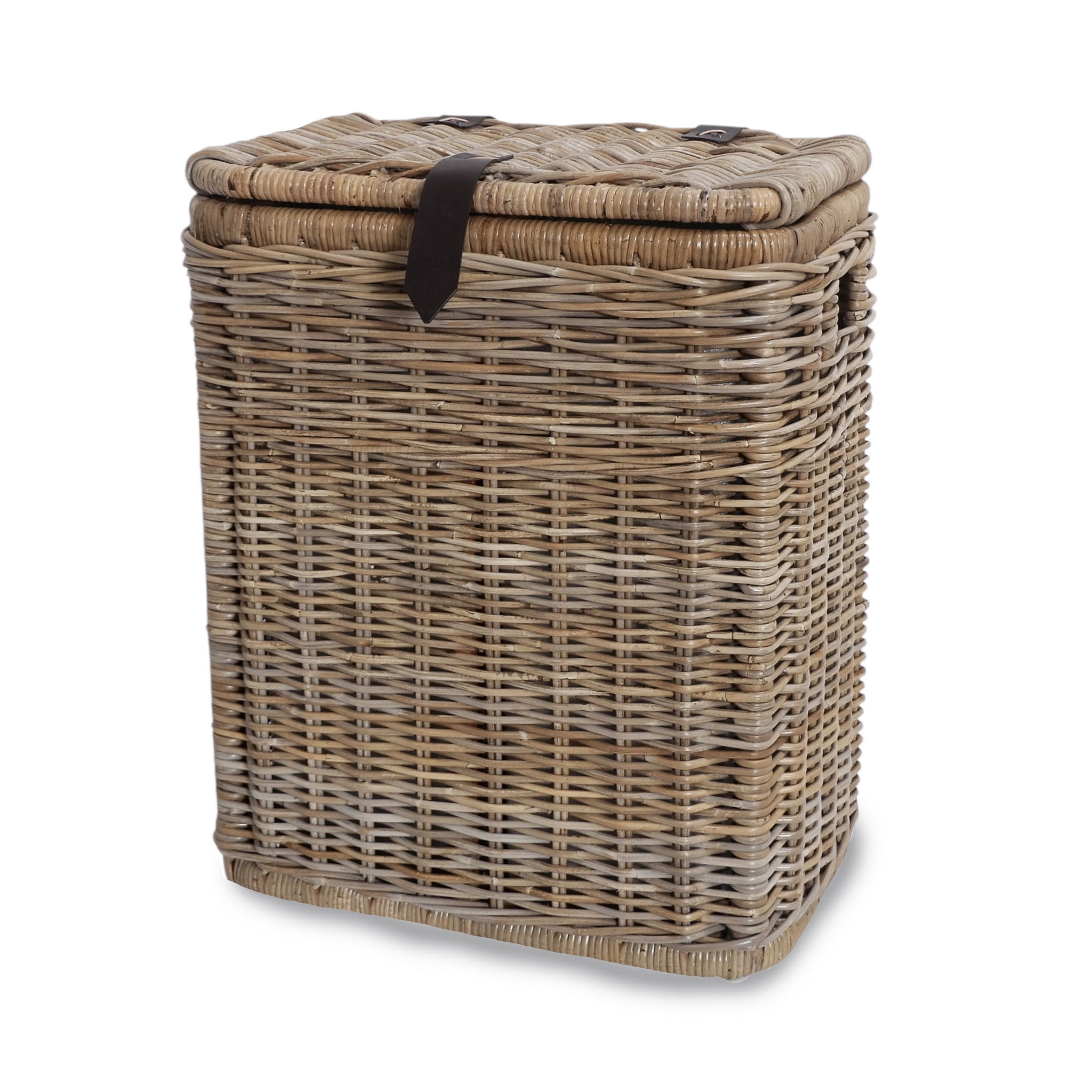 Divided Kubu WIcker Recycling Basket with closed lid