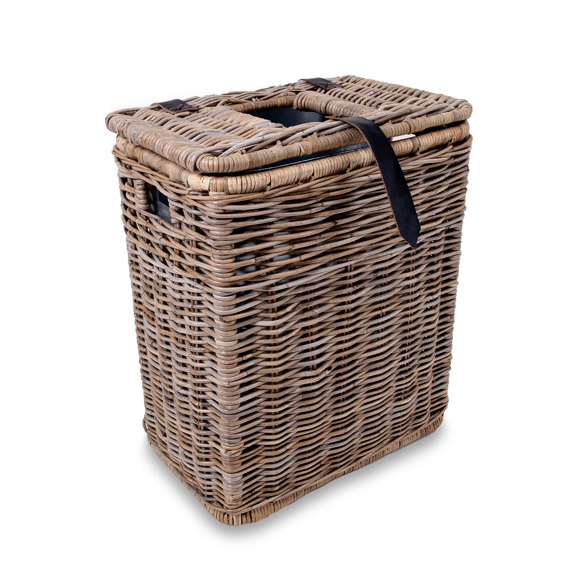 Drop-In Rectangular Kubu Wicker Trash Basket with Metal Liner, Serene Grey | The Basket Lady