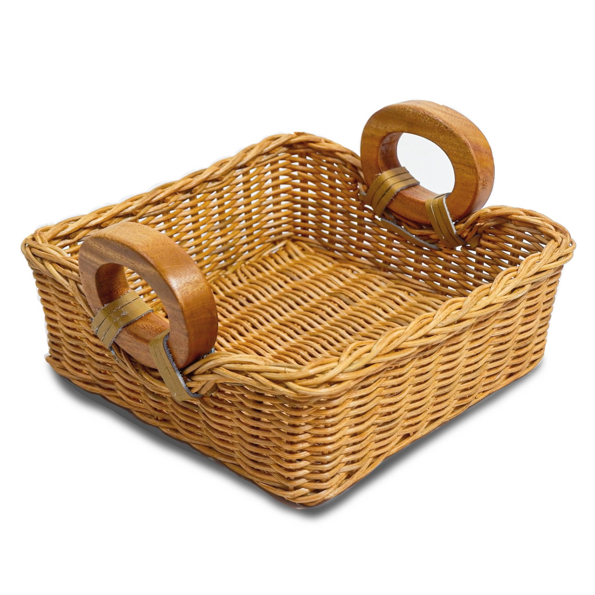 Wicker Napkin Basket with Wood Handles in Sandstone