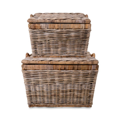 Lift-off Lid Kubu Wicker Storage Basket, Serene Grey, nested set of 2 stacked | The Basket Lady