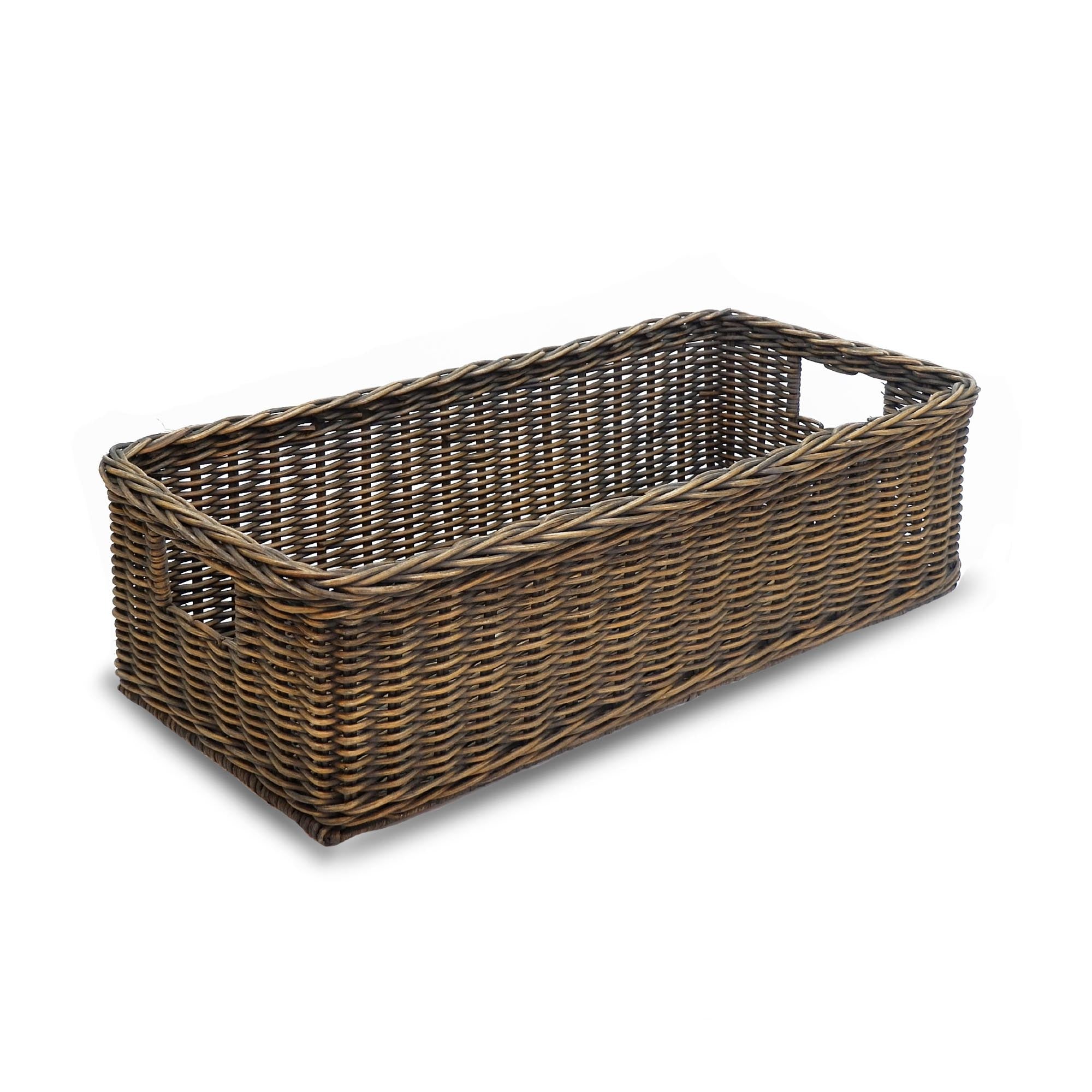 Long Low Wicker Basket in Antique Walnut Brown, L | The Basket Lady