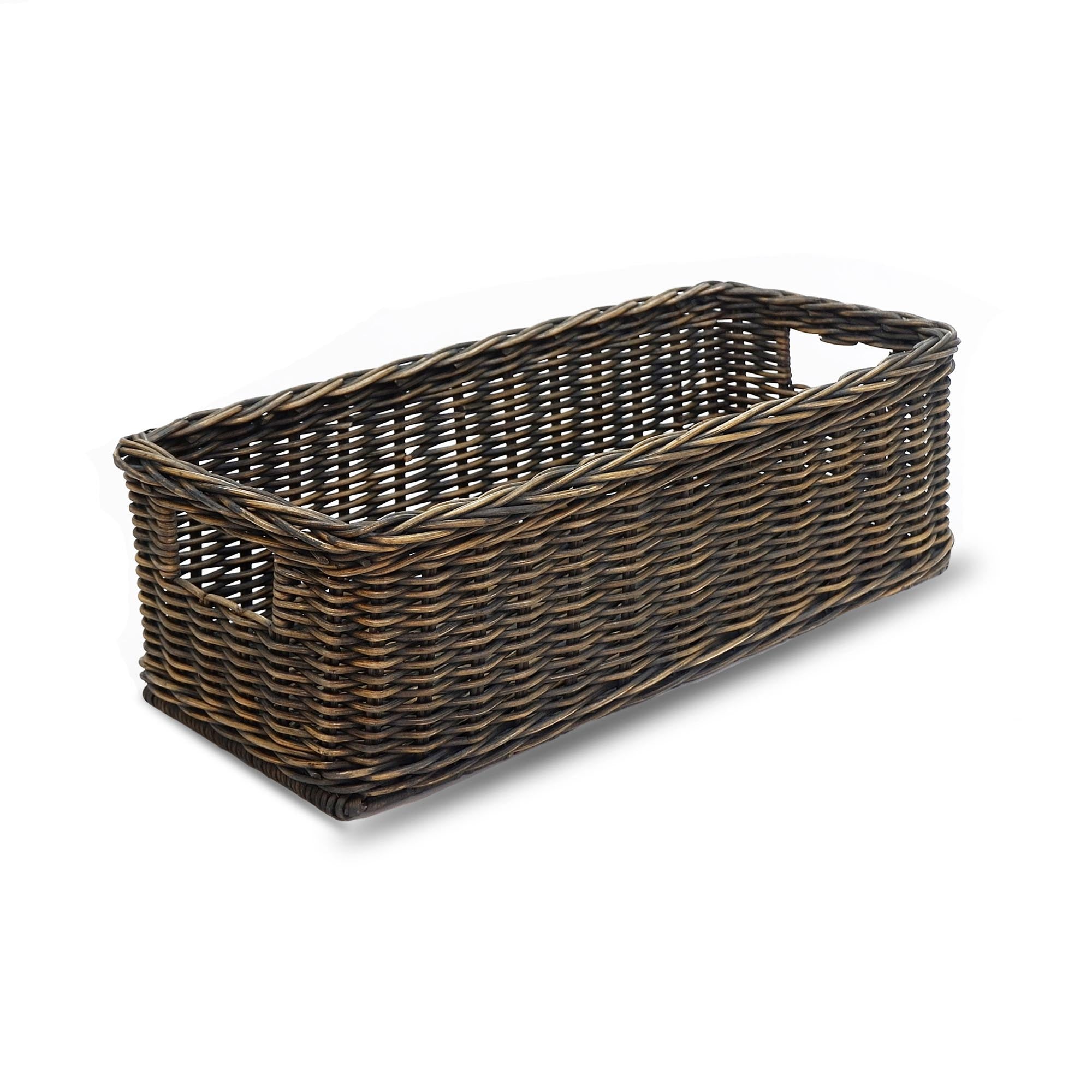 Long Low Wicker Basket in Antique Walnut Brown, M | The Basket Lady