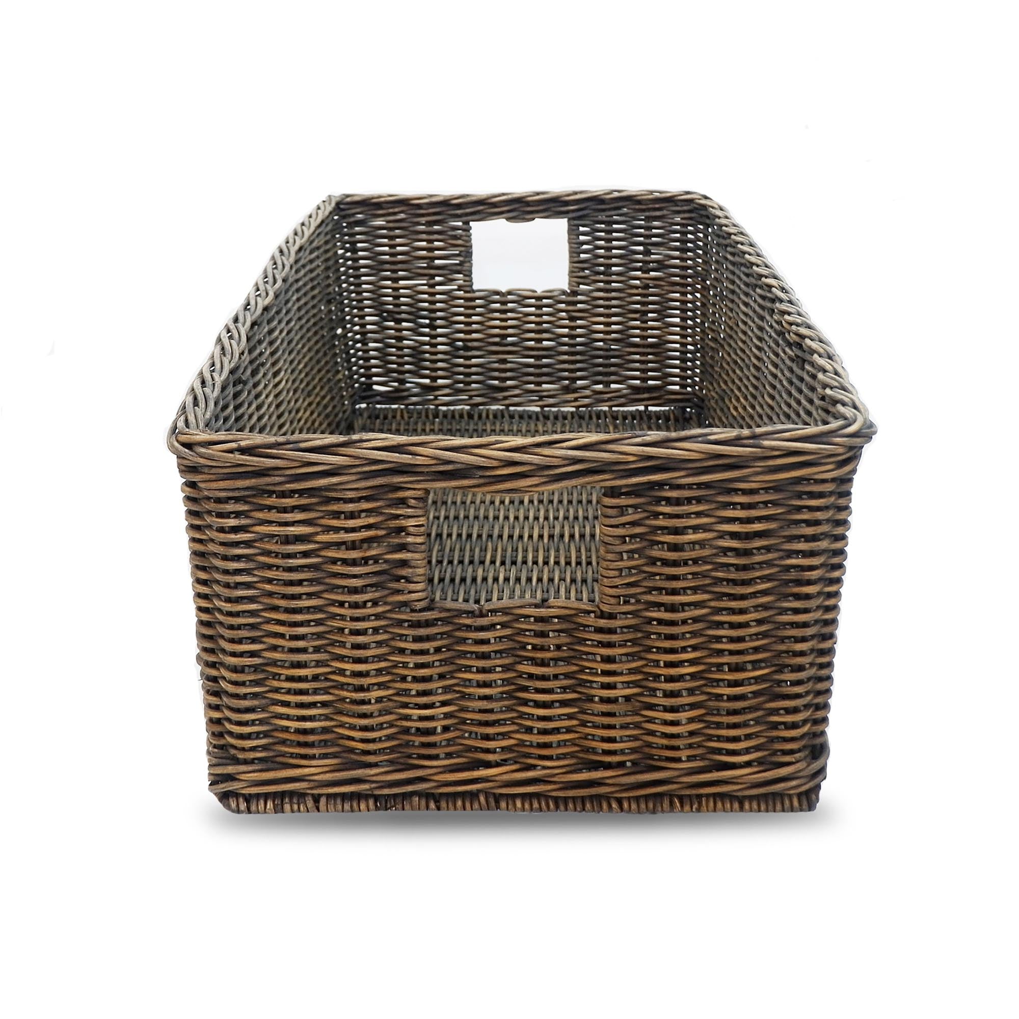 Long Low Wicker Basket in Antique Walnut Brown, XL side view | The Basket Lady