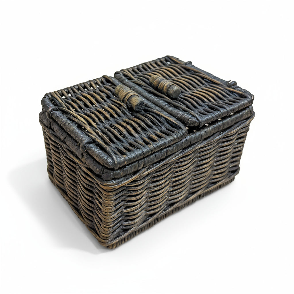 Mini Lidded Wicker Box in Antique Walnut Brown