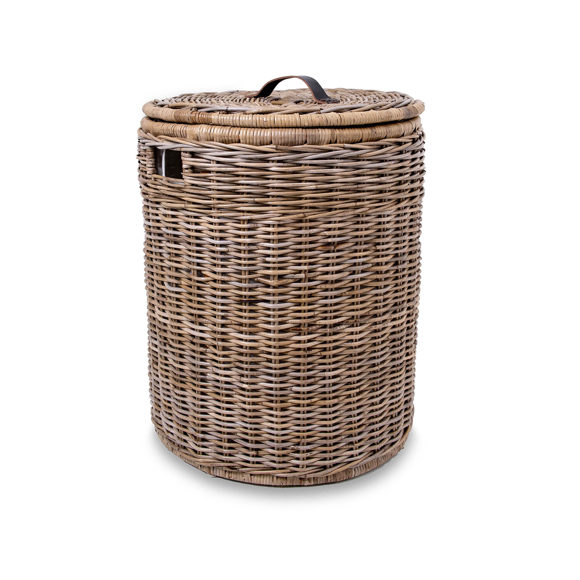Round Kubu Wicker Laundry Hamper, Serene Grey, size L | The Basket Lady