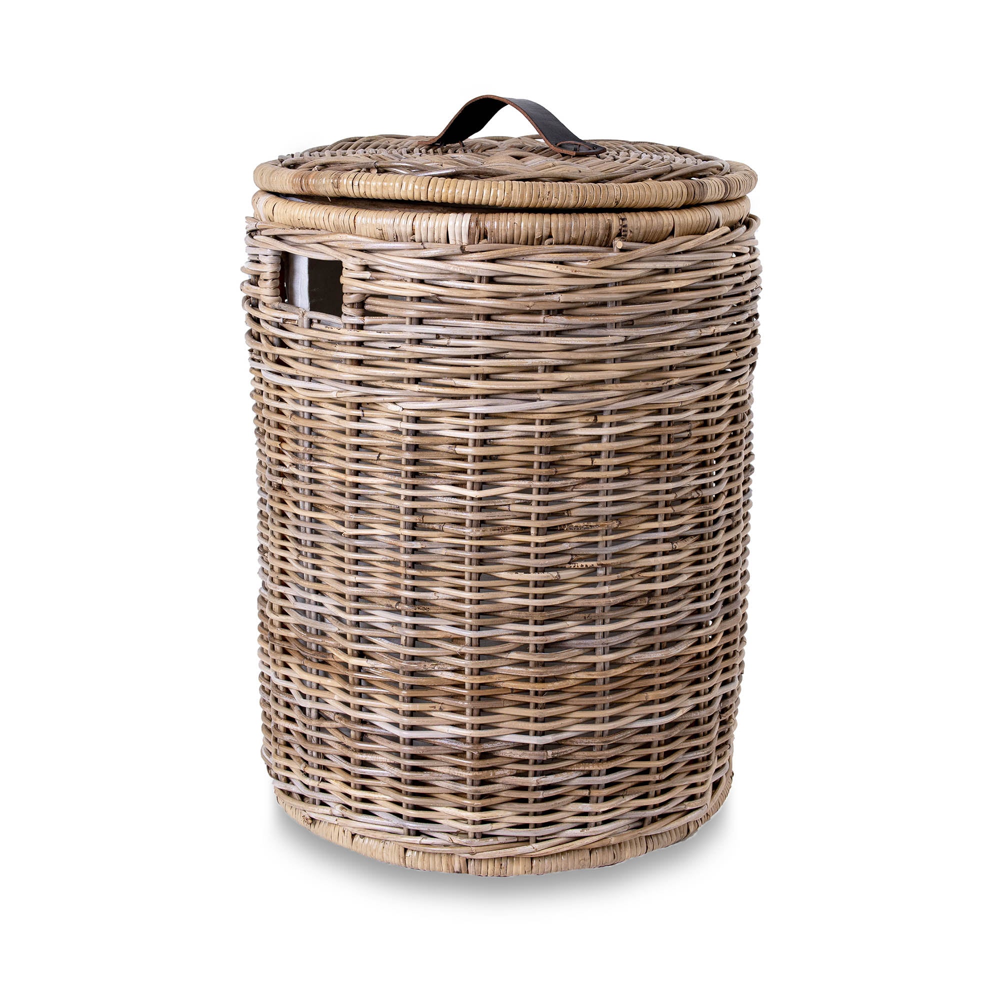 Round Kubu Wicker Laundry Hamper, Serene Grey, size XL | The Basket Lady