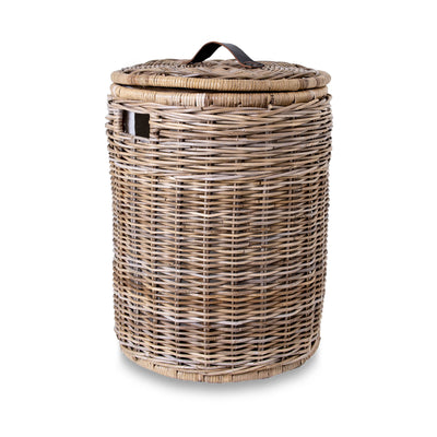 Round Kubu Wicker Laundry Hamper, Serene Grey, size XL | The Basket Lady