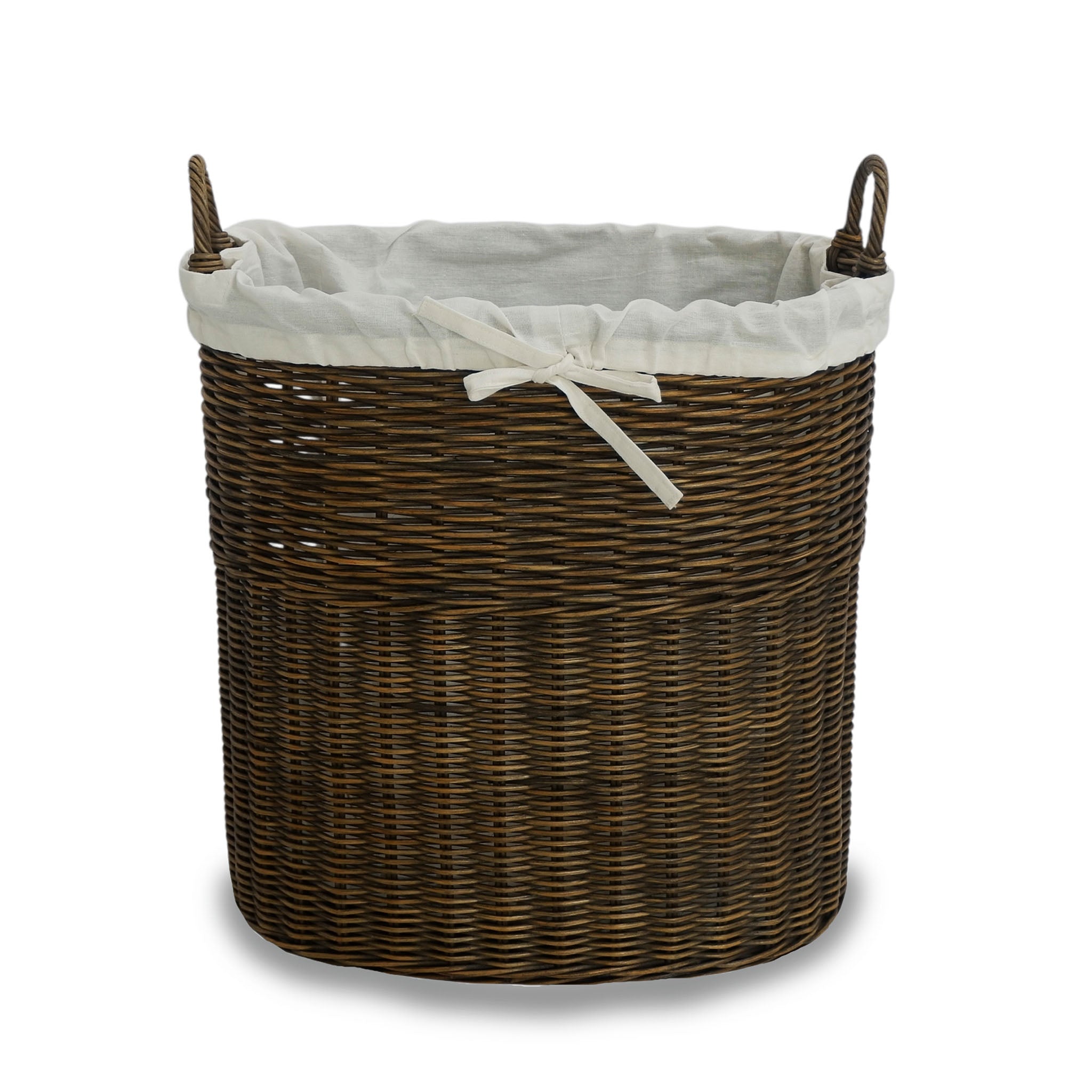 Tall Oval Tote Basket with fabric liner in Antique Walnut Brown viewed from front