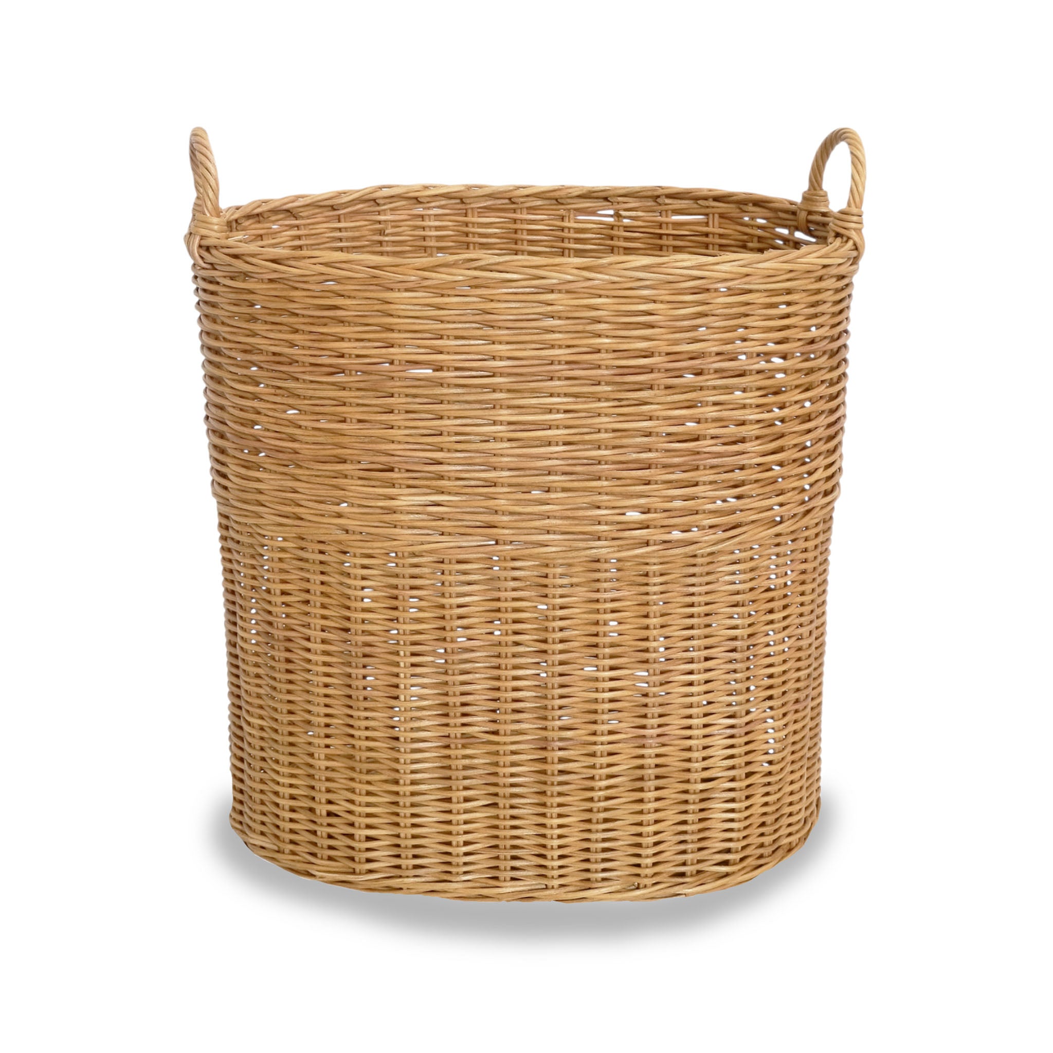 Tall Oval Tote Basket with fabric liner removed in Sandstone viewed from front