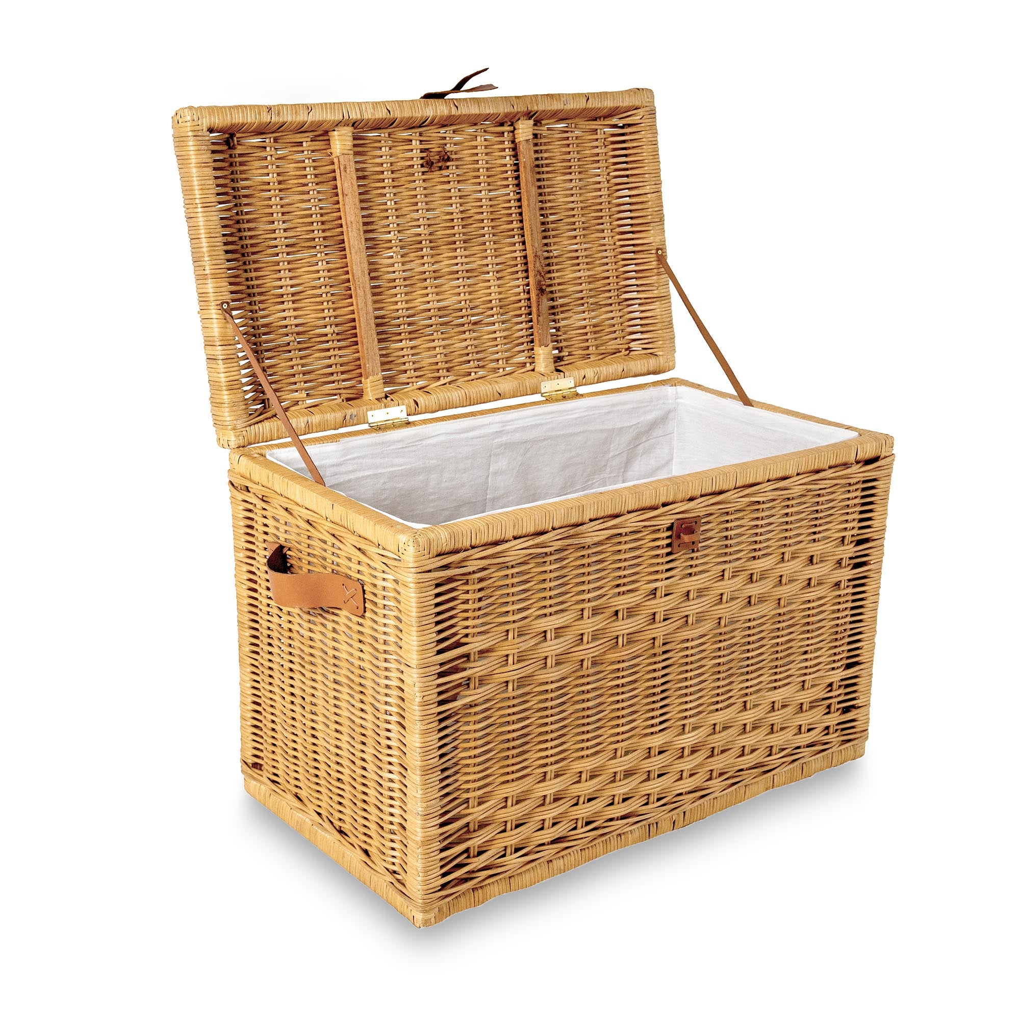 Wicker Storage Trunk in Sandstone, size large, hinged lid open | The Basket Lady