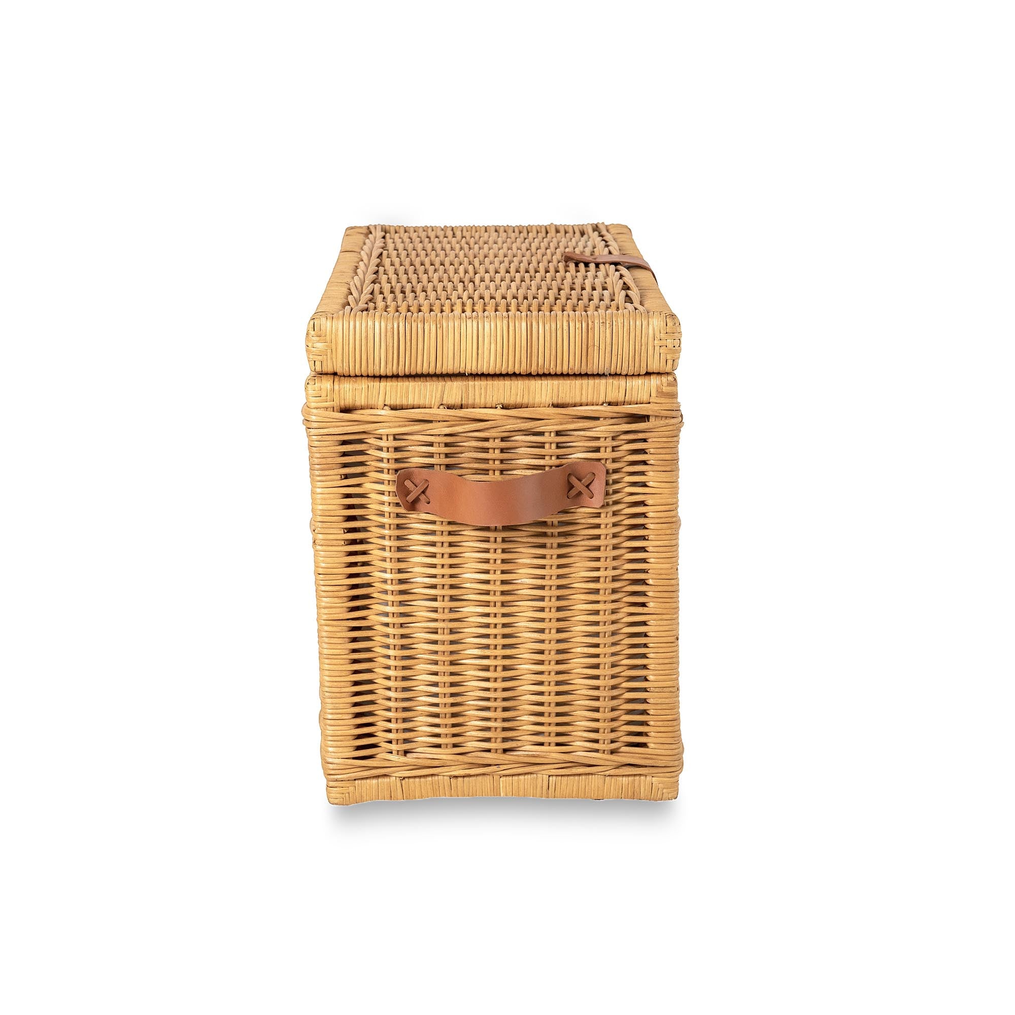 Wicker Storage Trunk in Sandstone, size medium, side view | The Basket Lady