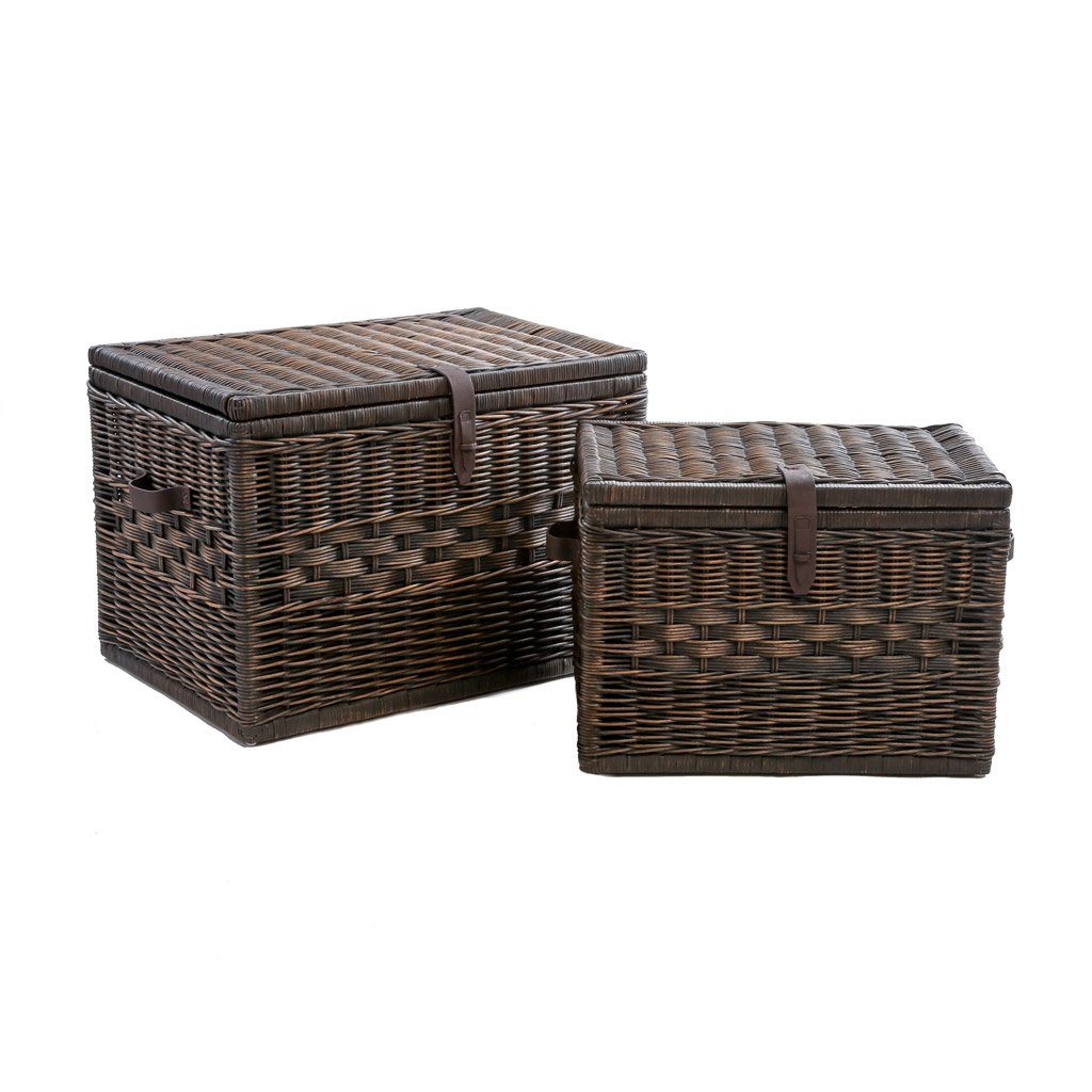 Deep Wicker Storage Trunk Storage > Trunks The Basket Lady Antique Walnut Brown Nested set of 2 