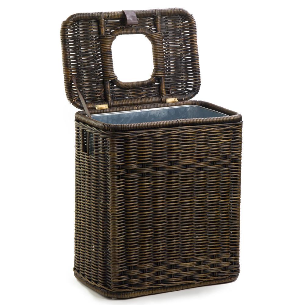 #color_antique walnut brown - The Basket Lady Drop-In Rectangular Wicker Waste Basket with Metal Liner Antique Walnut Brown One Size