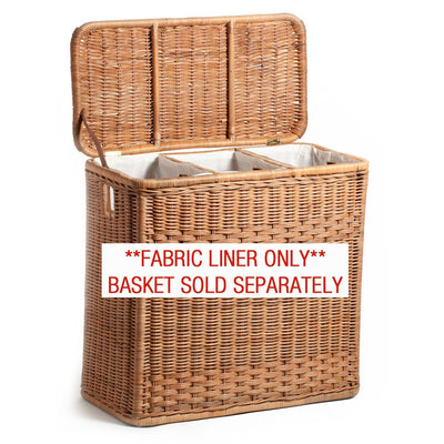Fabric Liner for 3-Compartment Wicker Laundry Hamper, basket sold separately | The Basket Lady