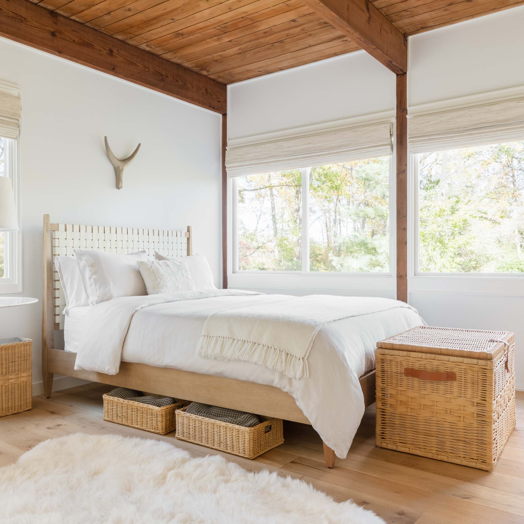 Deep Wicker Storage Trunk in Sandstone at foot of bed in bedroom | The Basket Lady