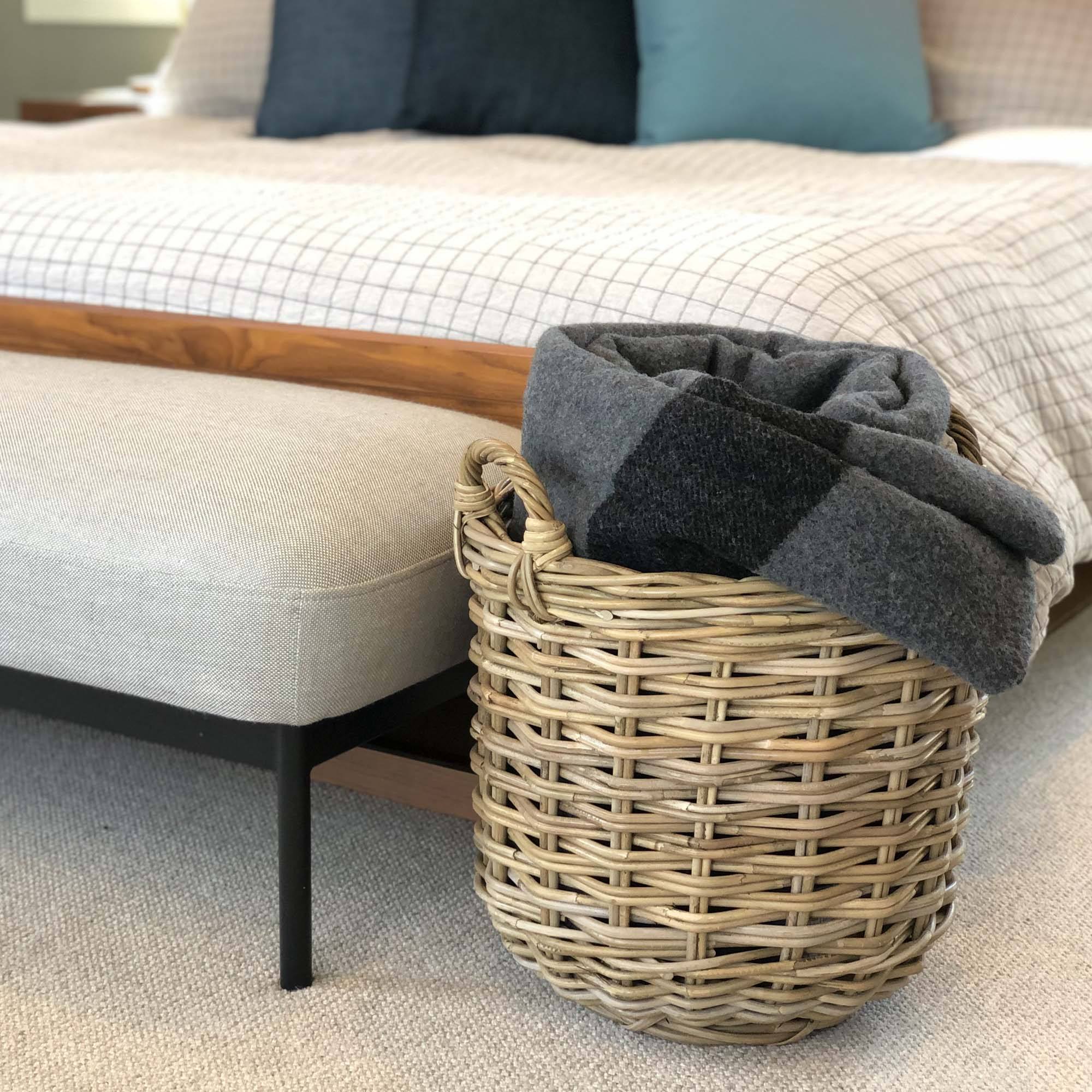 Kubu Round Storage Tote Basket, medium, perfect for storing throws | The Basket Lady