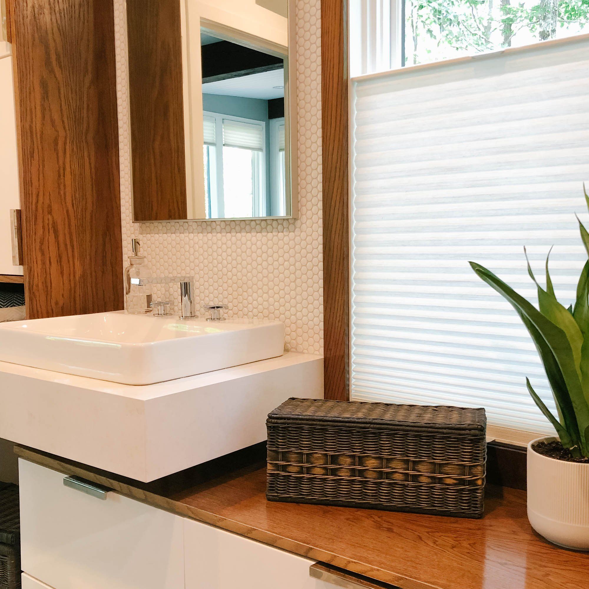 Lidded Wicker Box on bathroom counter