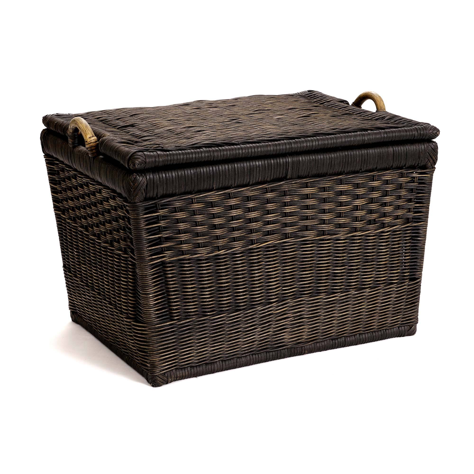 #color_antique walnut brown - Lift-off Lid Wicker Storage Basket in Antique Walnut Brown, size L | The Basket Lady
