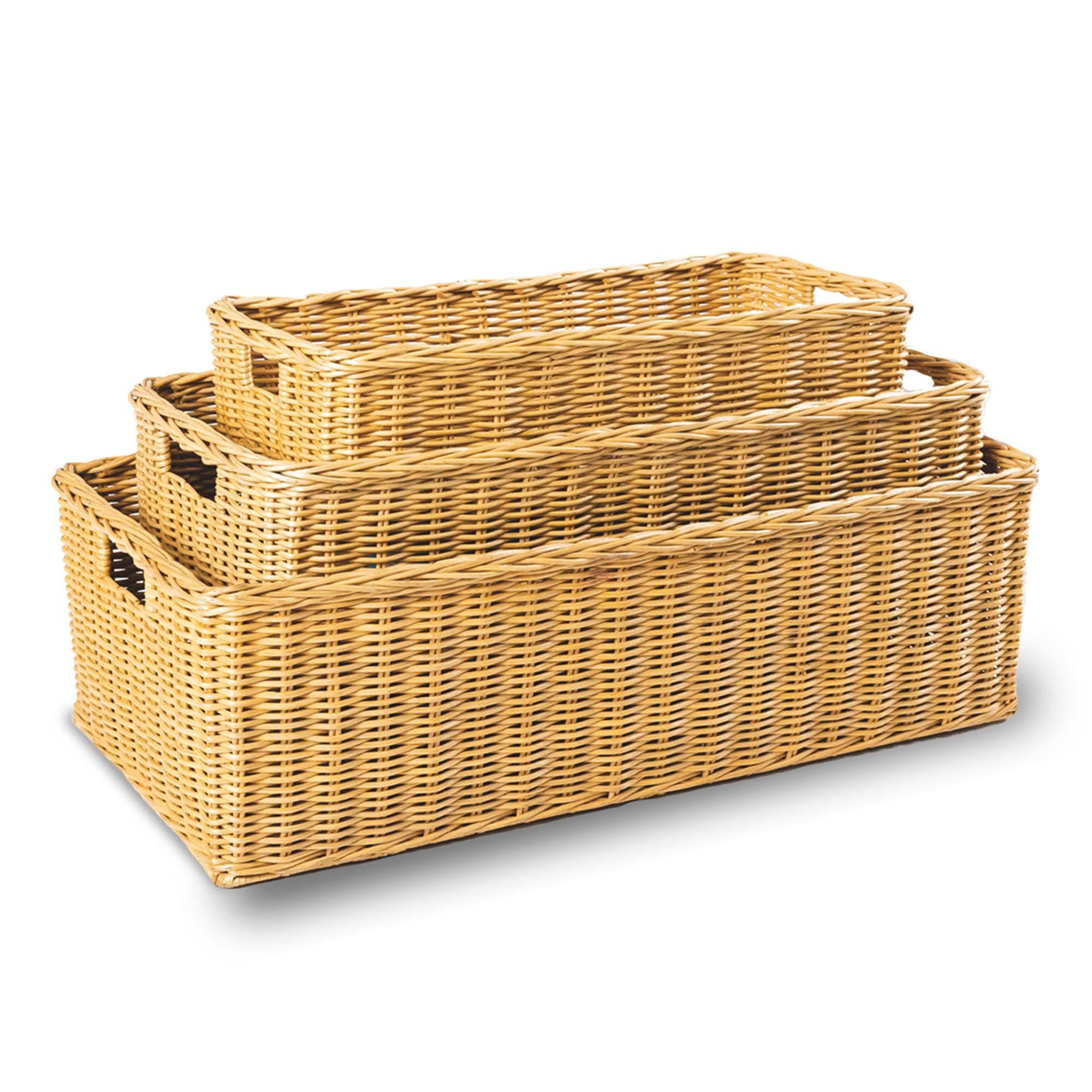 Long Low Wicker Basket in Sandstone, 3 sizes shown | The Basket Lady