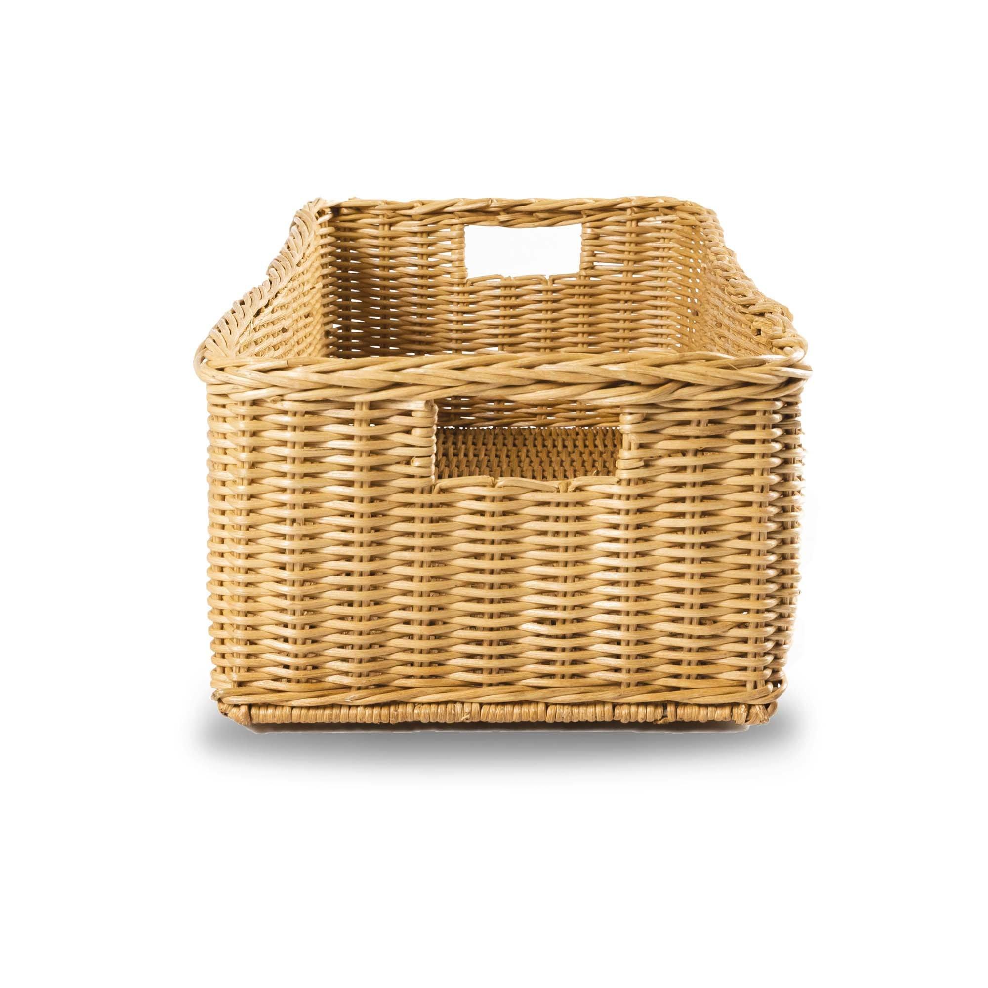 Long Low Wicker Basket in Sandstone, front view | The Basket Lady