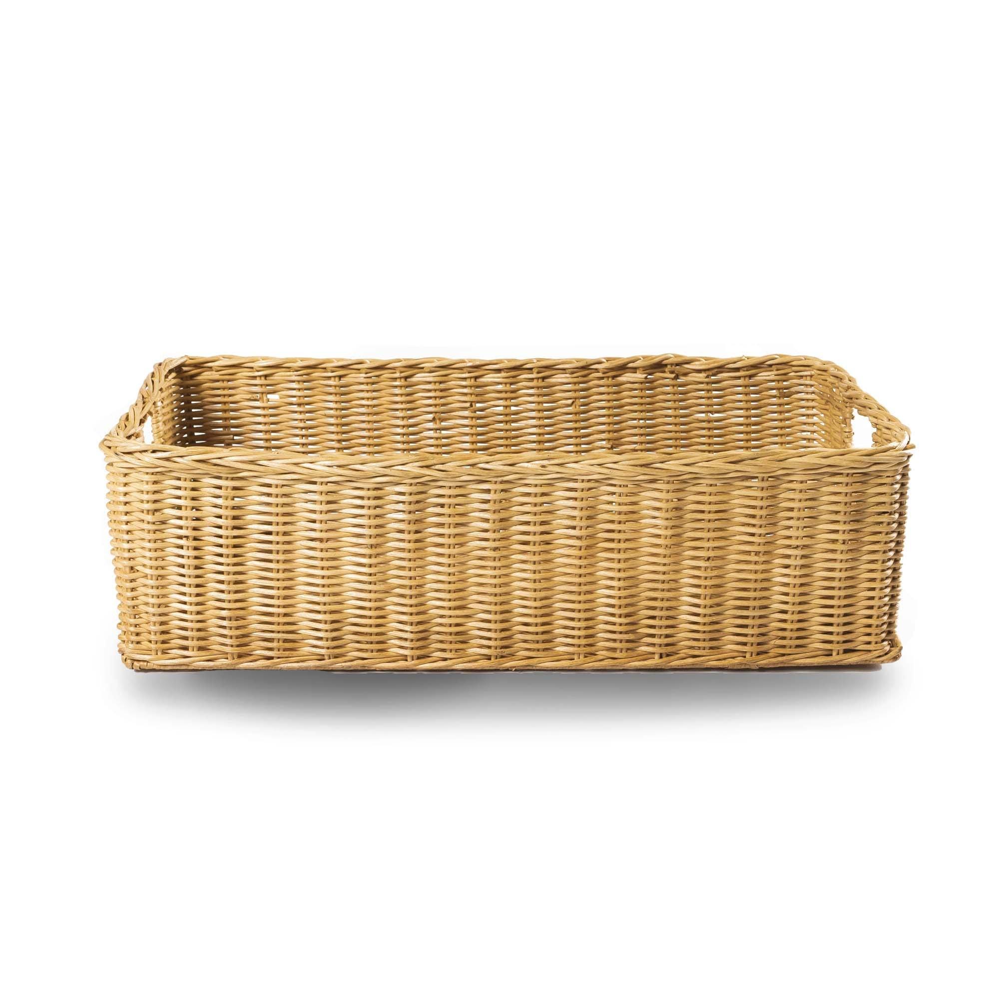 Long Low Wicker Basket in Sandstone, side view | The Basket Lady