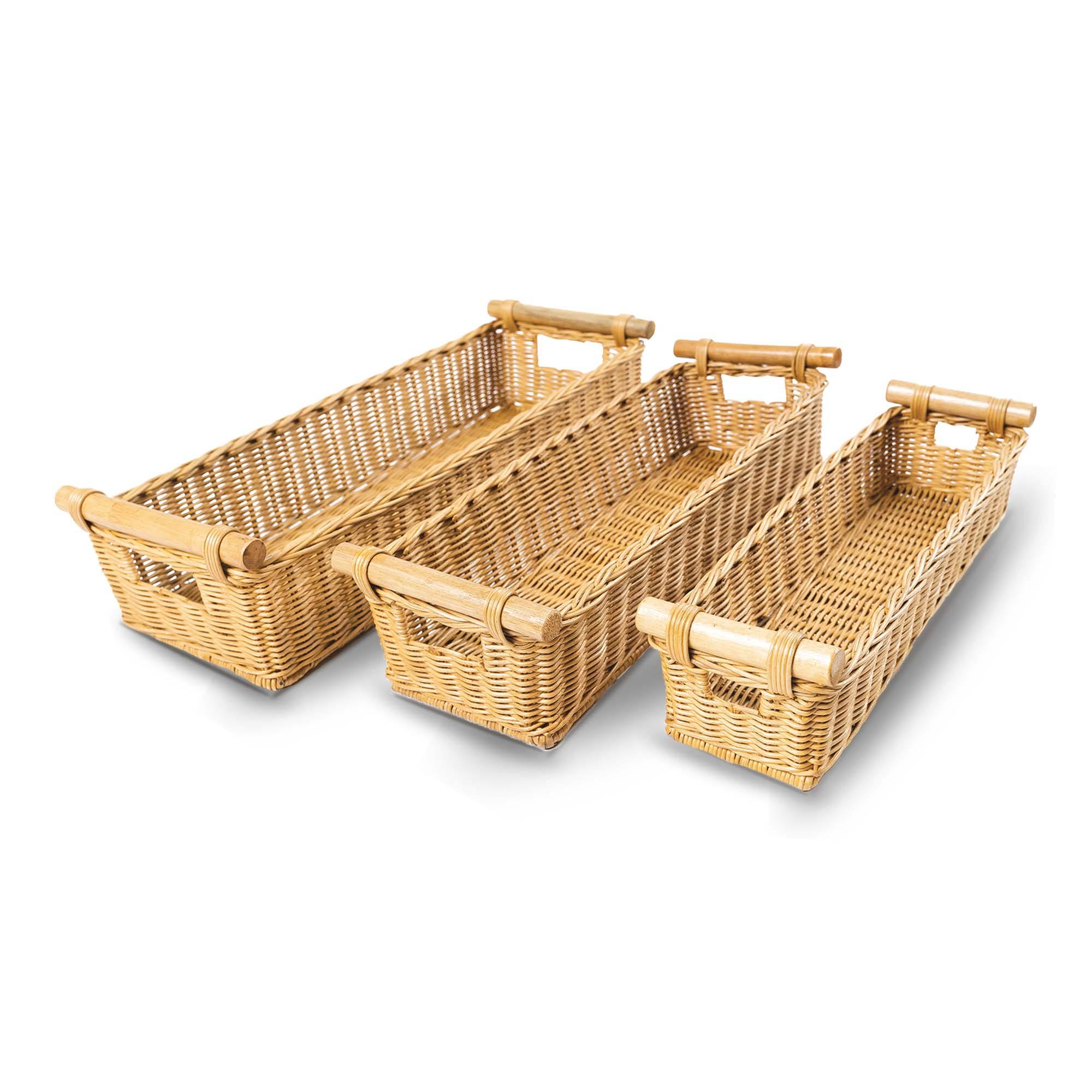 Long Narrow Pole Handle Storage Basket in Sandstone, three sizes | The Basket Lady