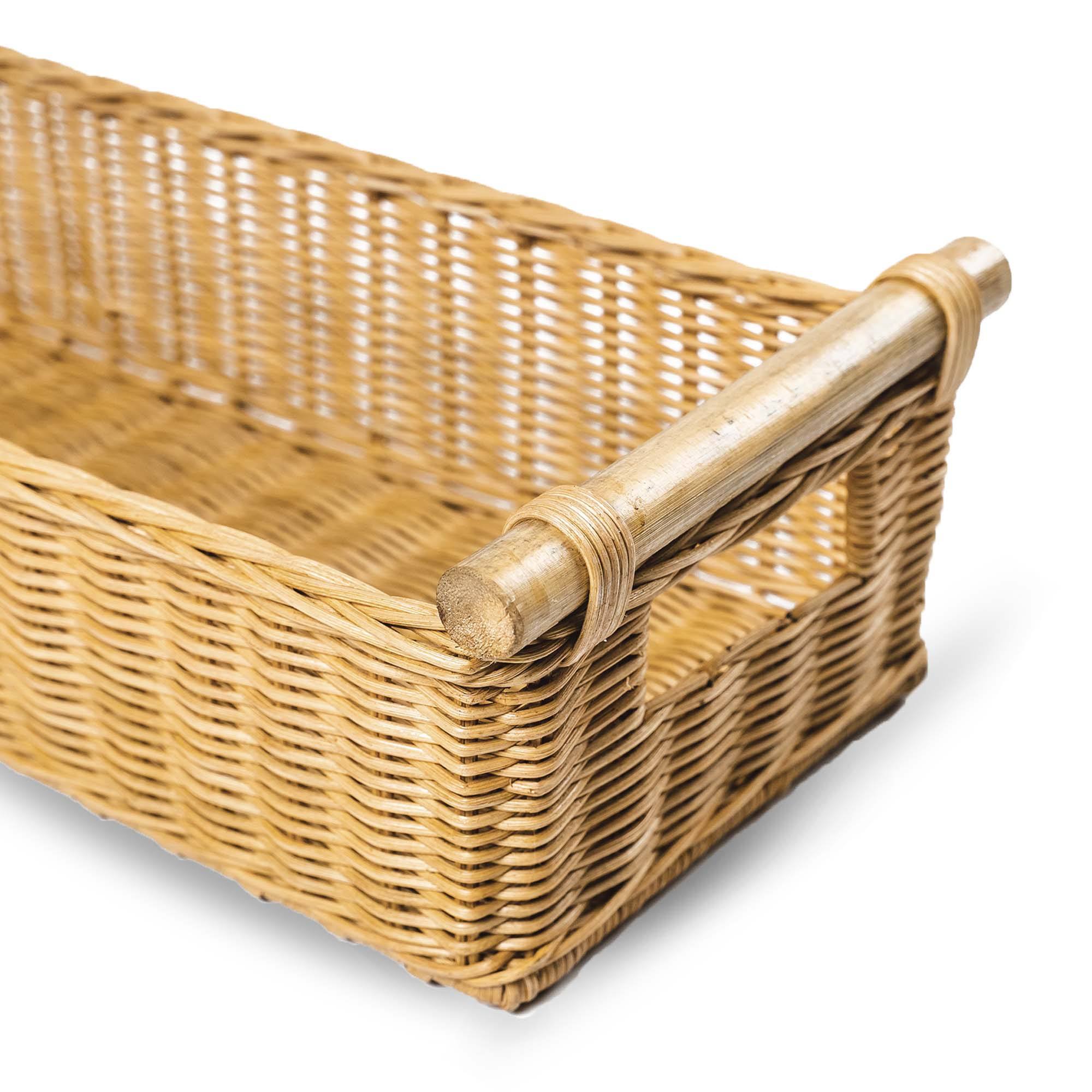 Long Narrow Pole Handle Storage Basket in Sandstone, handle detail | The Basket Lady