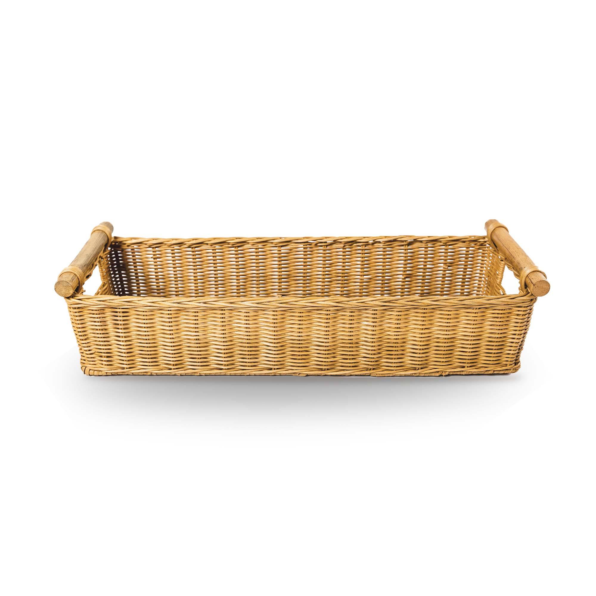 Long Narrow Pole Handle Storage Basket in Sandstone, size L side view | The Basket Lady