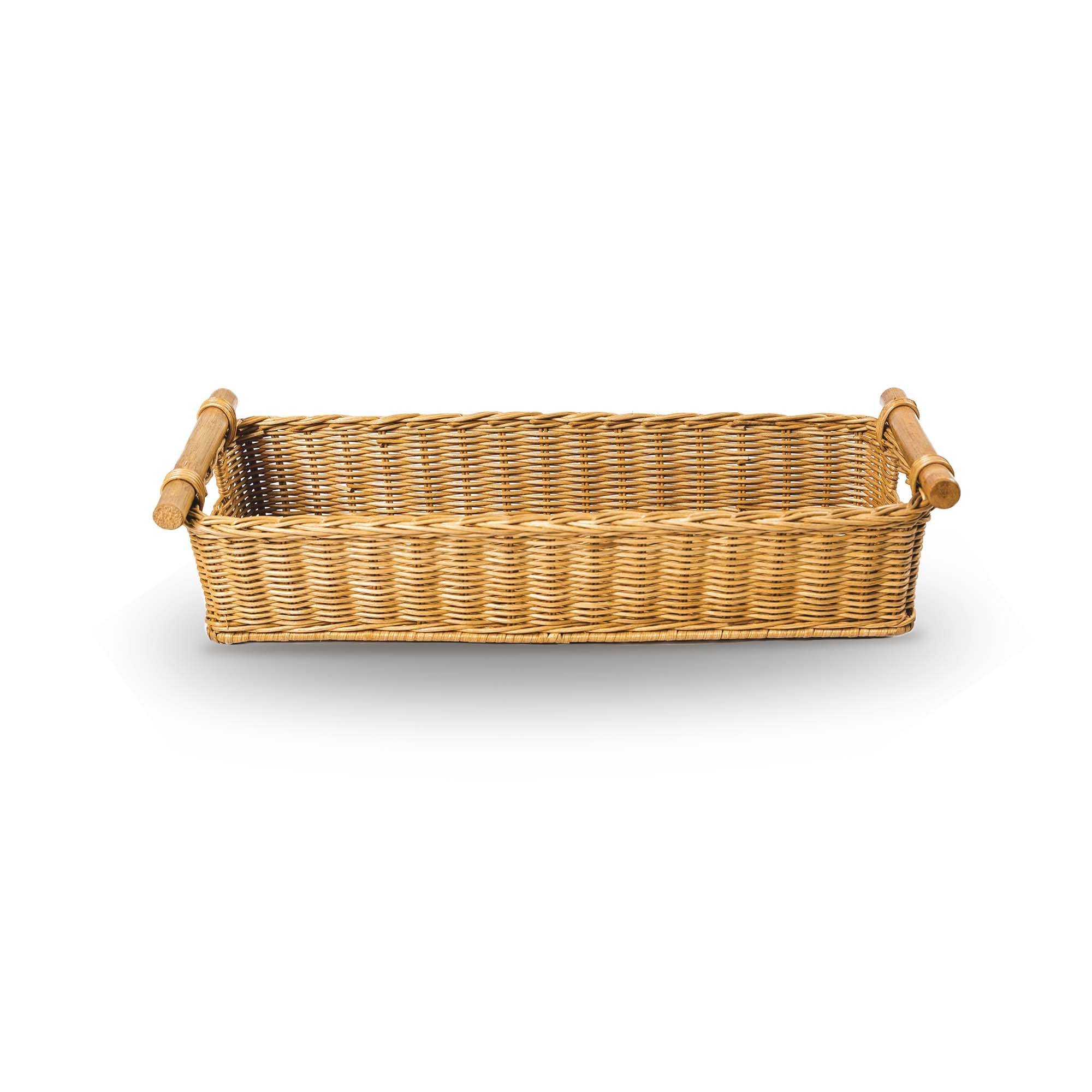 Long Narrow Pole Handle Storage Basket in Sandstone, size M side view | The Basket Lady
